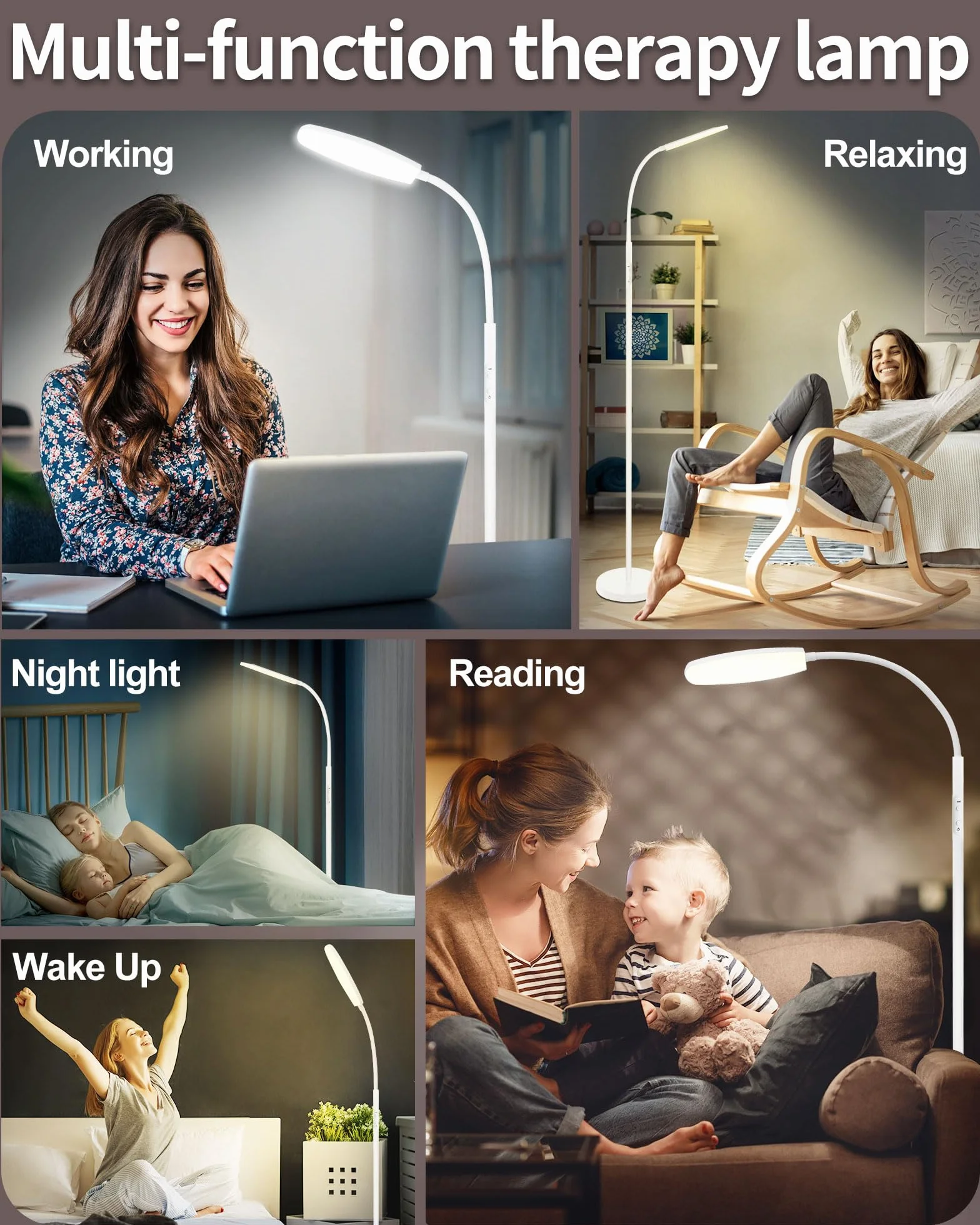 Lampe Luminothérapie 10000 Lux Sans UV, 10 Couleurs 6 Niveaux Luminosité Minuterie LED avec Télécommande