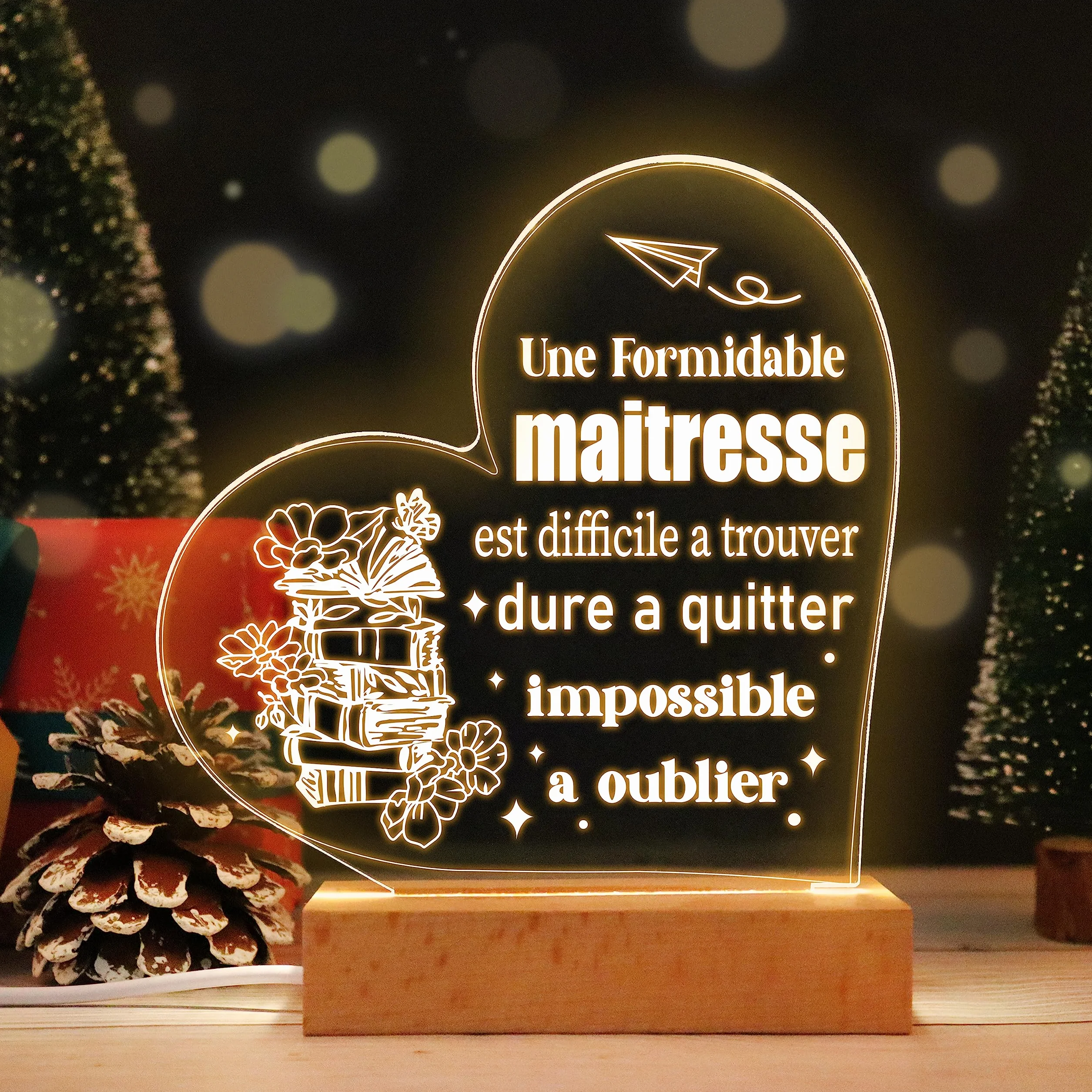 Merclix Lampe Cadeau Maitresse d'École Fin d'Année Maternelle Original Professeur Noel Retraite Anniversaire