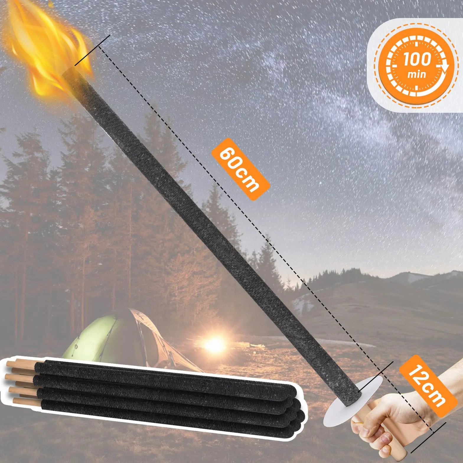 Gimisgu Torches 72 cm Lot de 50 - Combustion 90-100 min avec bac d'égouttement