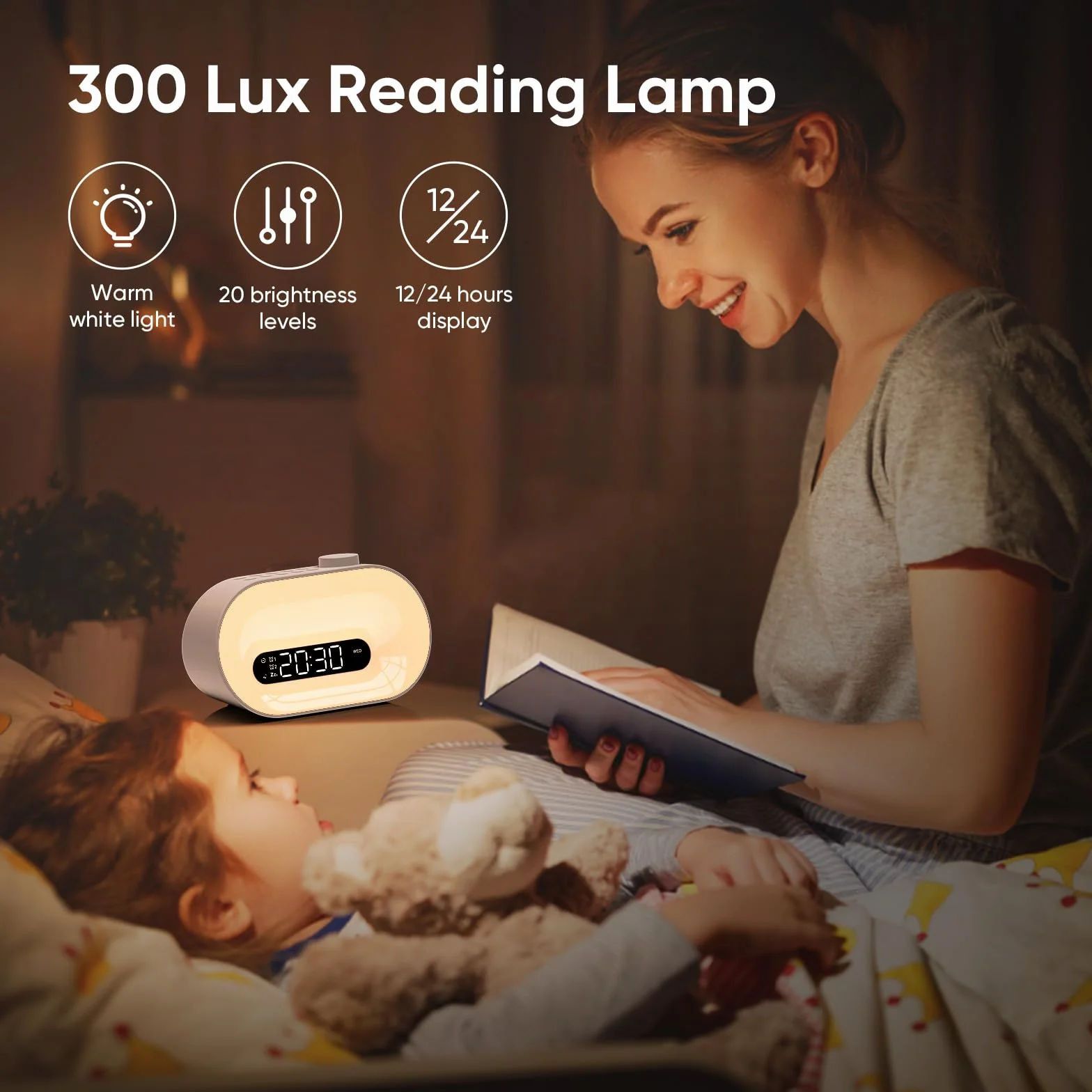 APUZOM Réveil Lumineux Simulateur d'Aube avec 7 Sonneries, 30 Sons Apaisants, 20 Niveaux de Luminosité