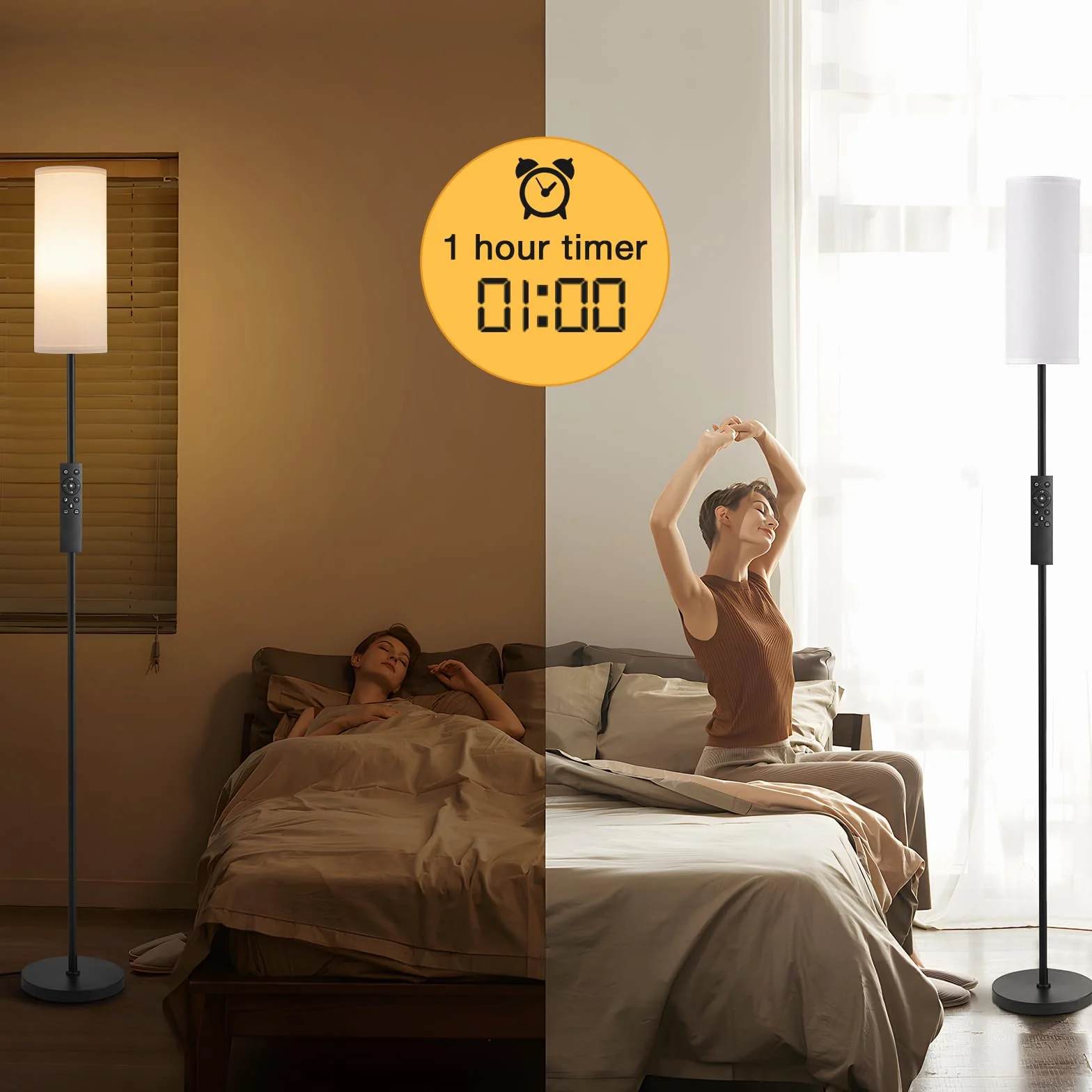 Lampadaire sur Pied Moderne à Intensité Variable avec Télécommande, 4 Températures, Abat-jour en Lin, Lampe Vintage pour Salon Chambre Bureau
