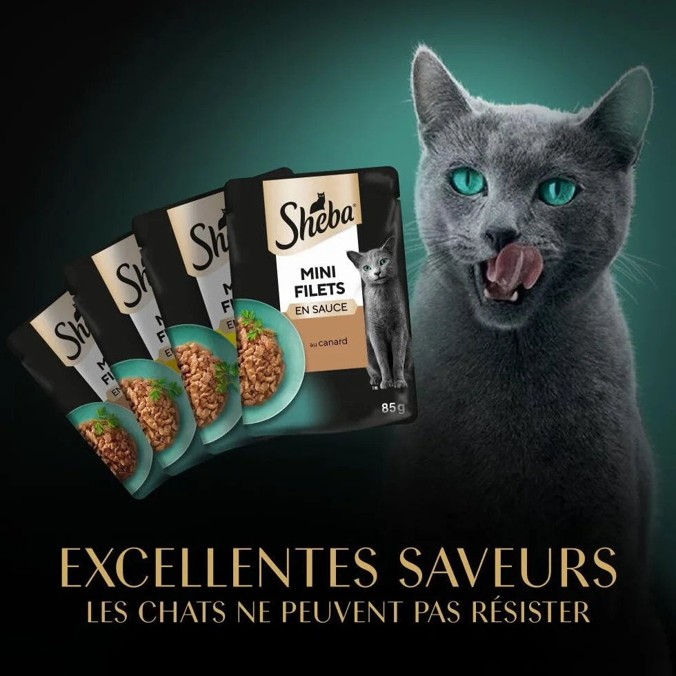 SHEBA Mini Filets Sachets Fraîcheur en Sauce Sélection à la Volaille pour Chat Adulte 40x85g
