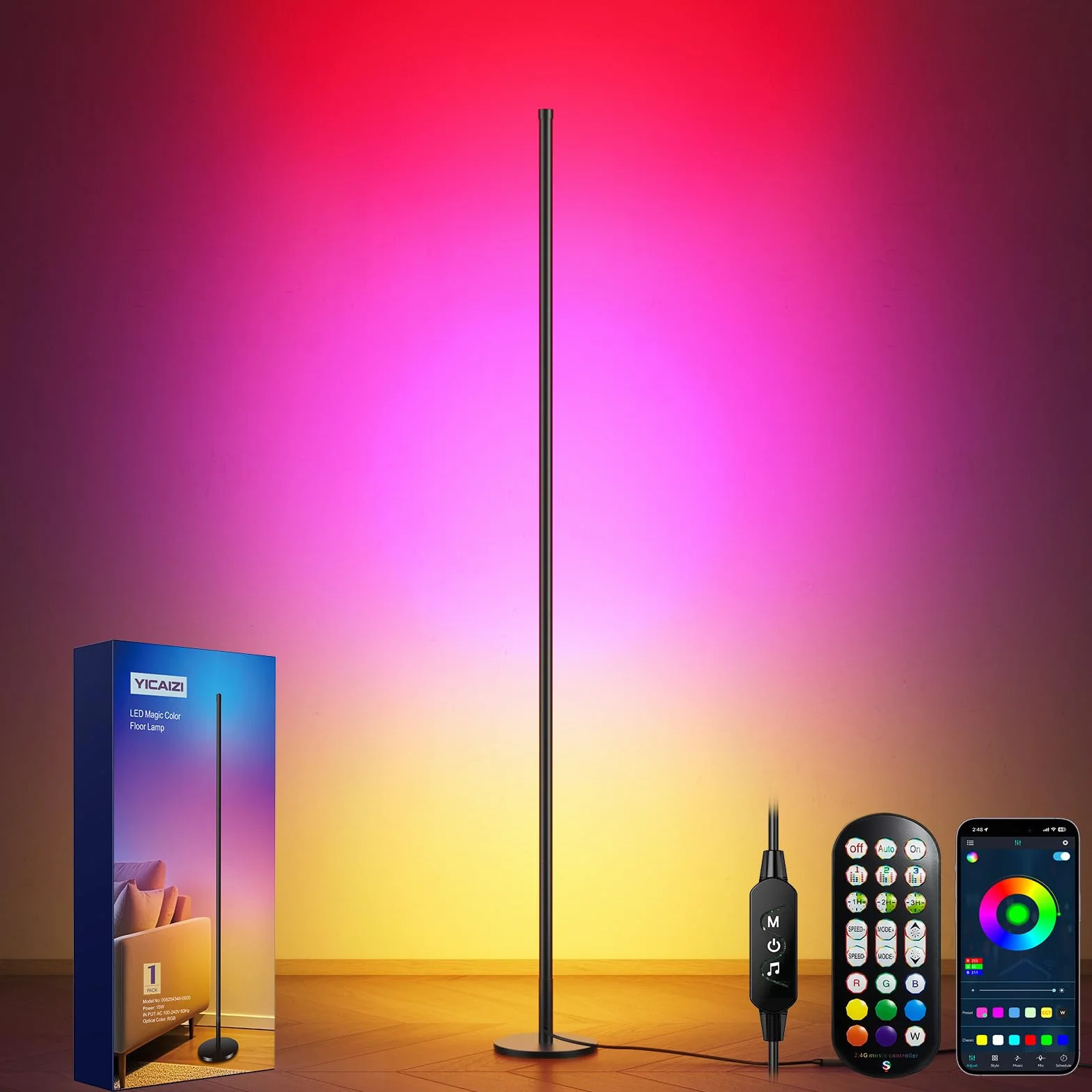 Lampadaire LED d'Angle RGB 160cm avec APP et Télécommande, Sync Musique et Minuterie