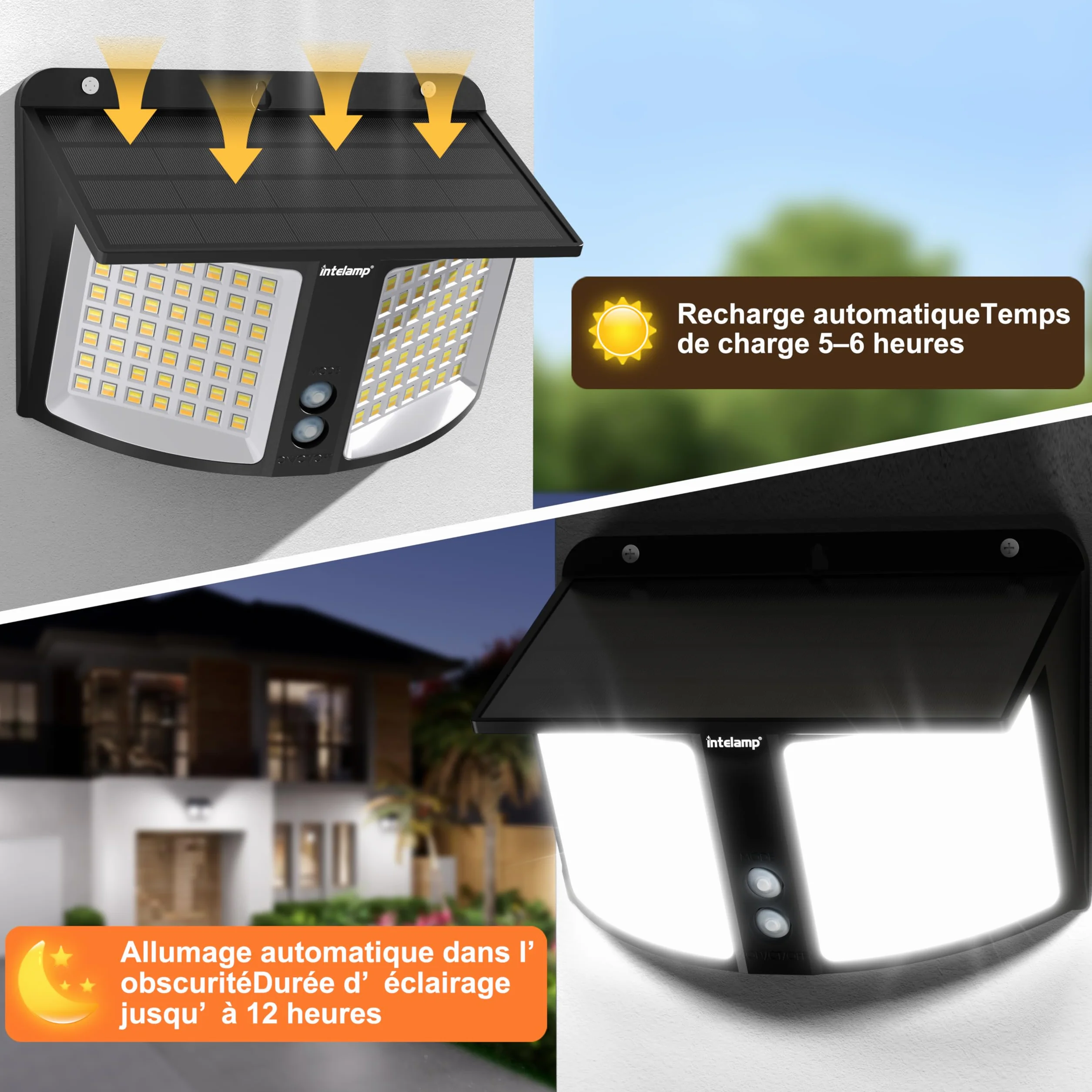 Lampe Solaire Exterieur 4000 mAh Projecteur avec Capteur Radar 180° 3 Températures de Couleur
