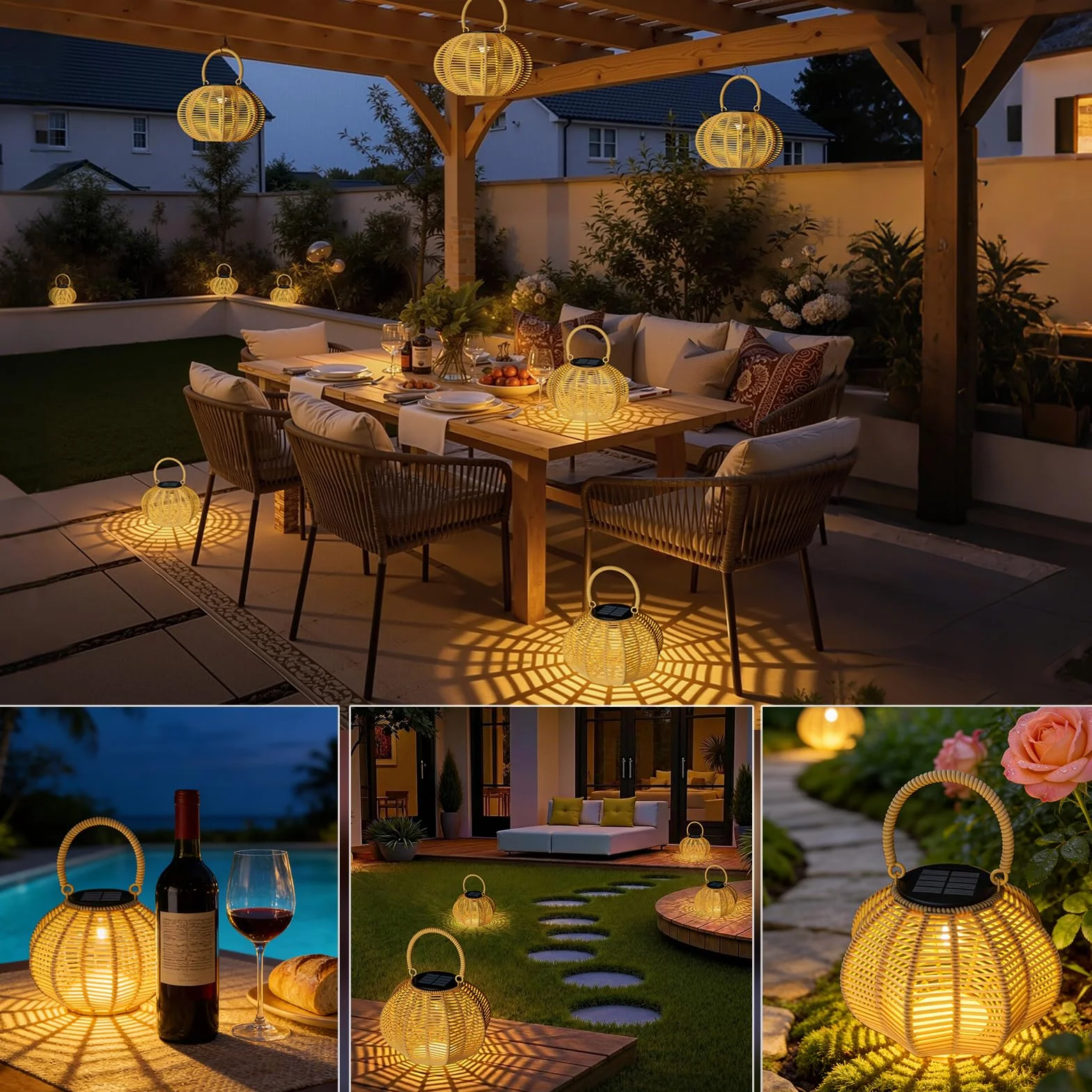 Lampe Solaire Exterieur IP65 Étanche 2 Lanterne Suspension Jardin Balcon Terrasse