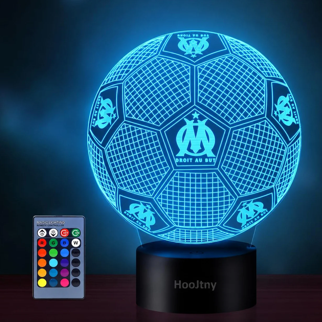Veilleuse Marseille Football Enfant Lampe 3D LED 16 Couleurs USB Rechargeable Cadeau Garçon Fan de Foot