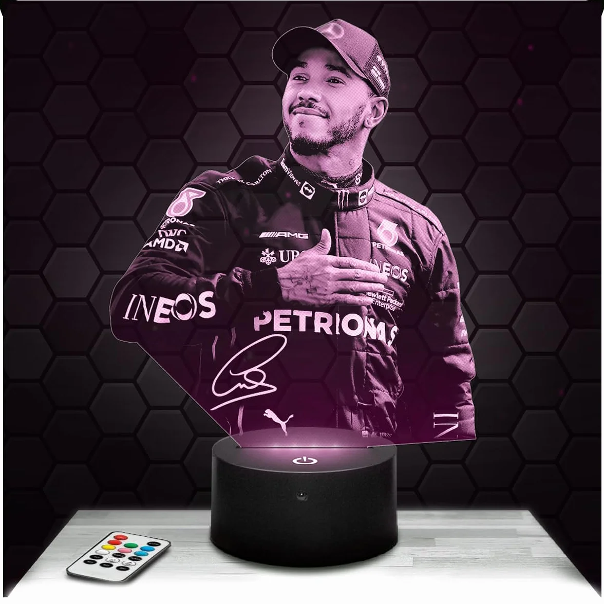Lampe 3D Lewis Hamilton Pilote F1 Décoration Formule 1 Monoplace Veilleuse LED Adulte Déco Chambre