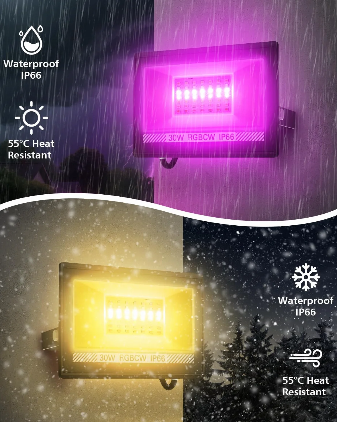 Projecteur LED Extérieur 30W RGB T-SUN IP66 avec Application et Télécommande