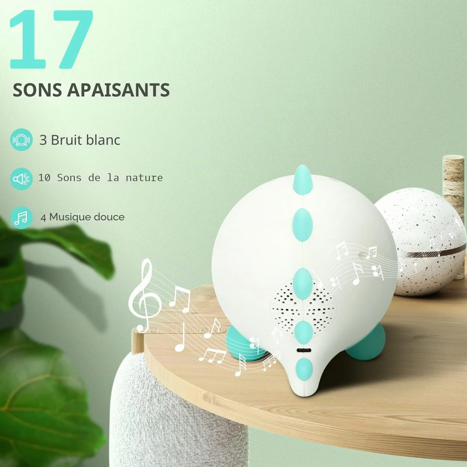Réveil pour Enfants avec Veilleuse, Machine Sonore et Temps de Réveil, Entraîneur de Sommeil (Vert)