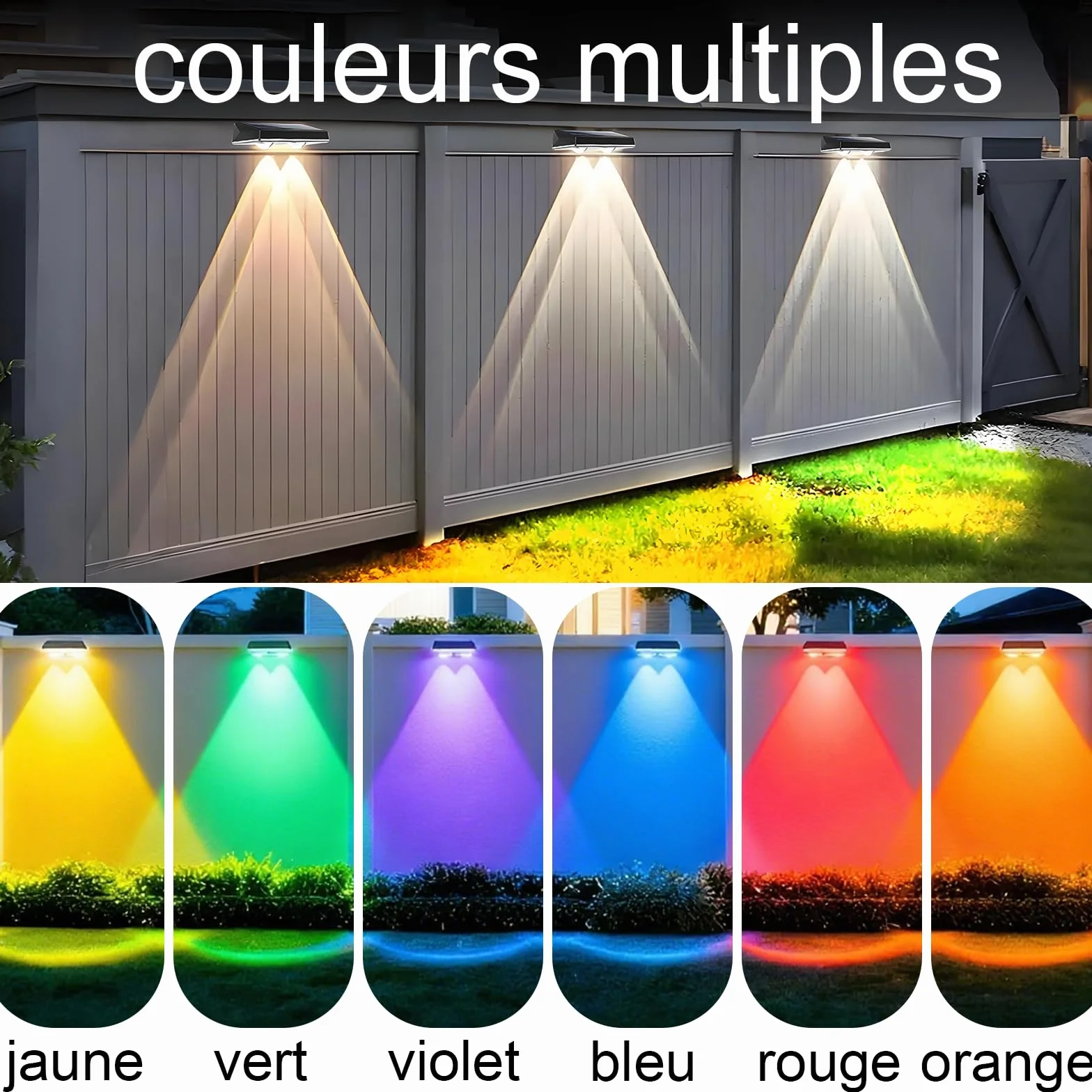 Lampe Solaire Extérieur Jardin Lot de 4, Applique Murale Solaire IP65 Étanche 9 Modes RGB LED