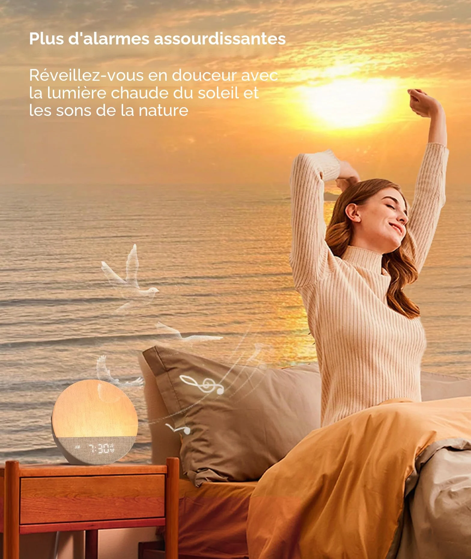 Dreamegg Sunrise 1 Reveil Lumineux Machine à Bruit Blanc 29 Sons, Simulateur D'aube, Veilleuse Intensité Variable, Reveil Lever de Soleil