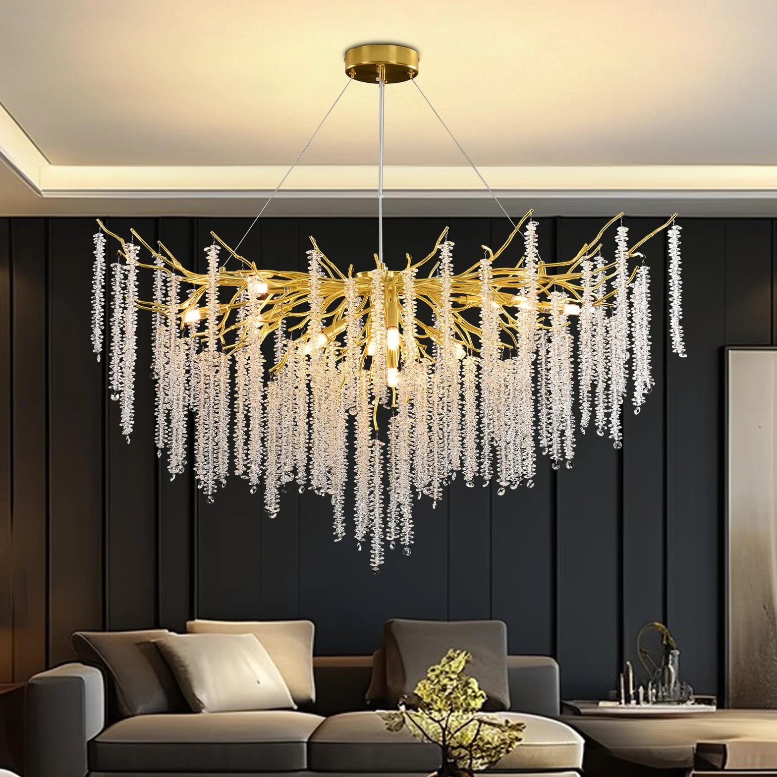 AHXIAOZN Lustre en Cristal Moderne,G9*12 Luxe Lampe à Pendentif en Cristal Rond,Postmoderne Chandelier pour salle à manger, cuisine, salon, chambre, couloir, café, bar(Doré,G9*12,120cm)