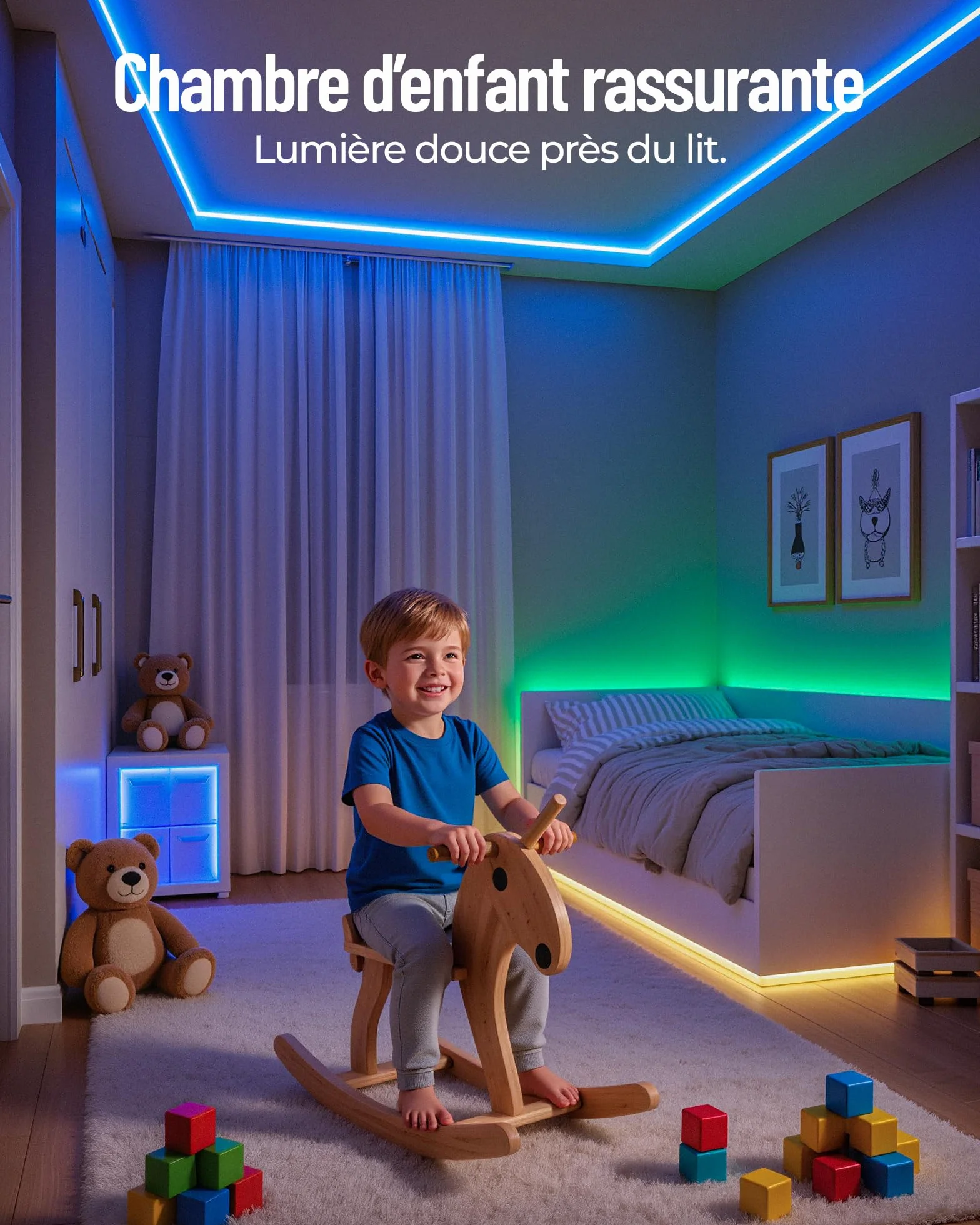 Ruban LED 5m 24V RGB avec Télécommande & App Bluetooth, Bande LED 5050 pour Intérieur Plafond Mur Lit