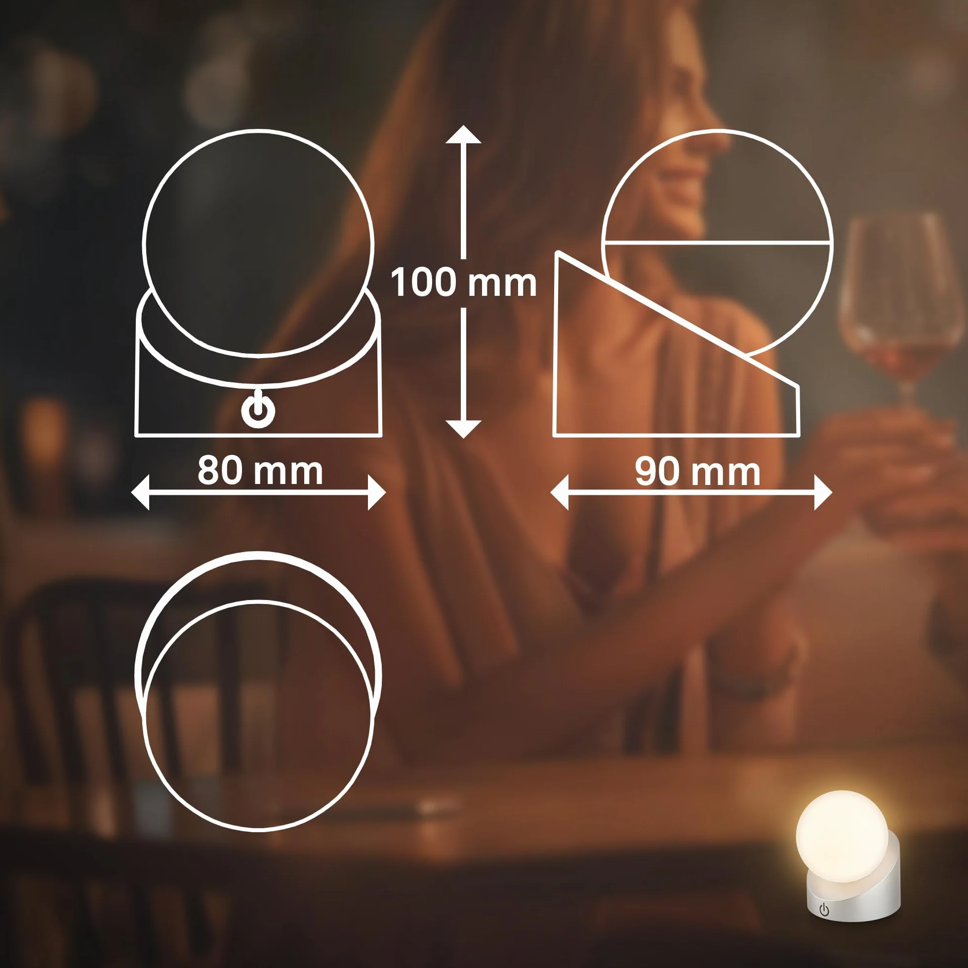 BRILONER Mini lampe de table LED sans fil IP54 variateur par paliers batterie interchangeable 10x8x9 cm