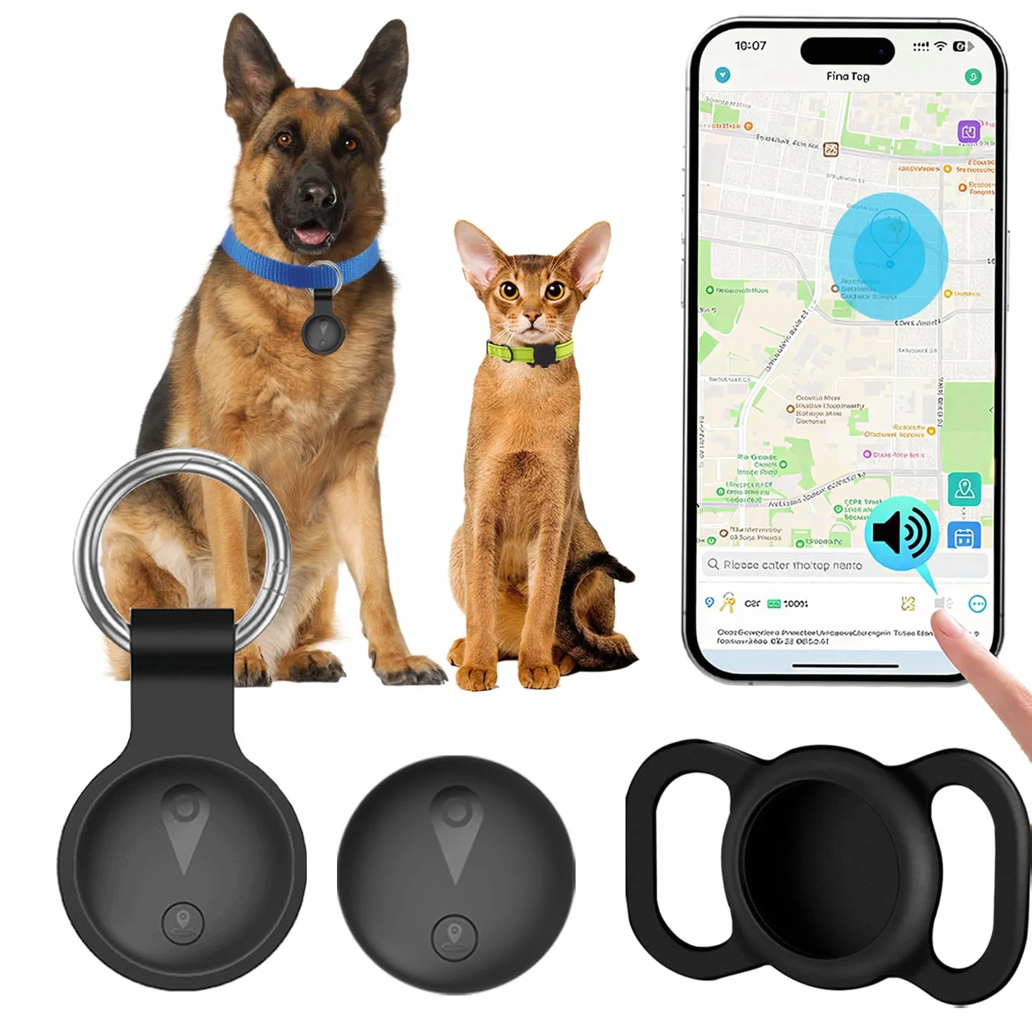 Collier GPS Chien Suivi Intelligent Localisation Temps Réel Longue Autonomie étanche Noir Compatible iOS Android