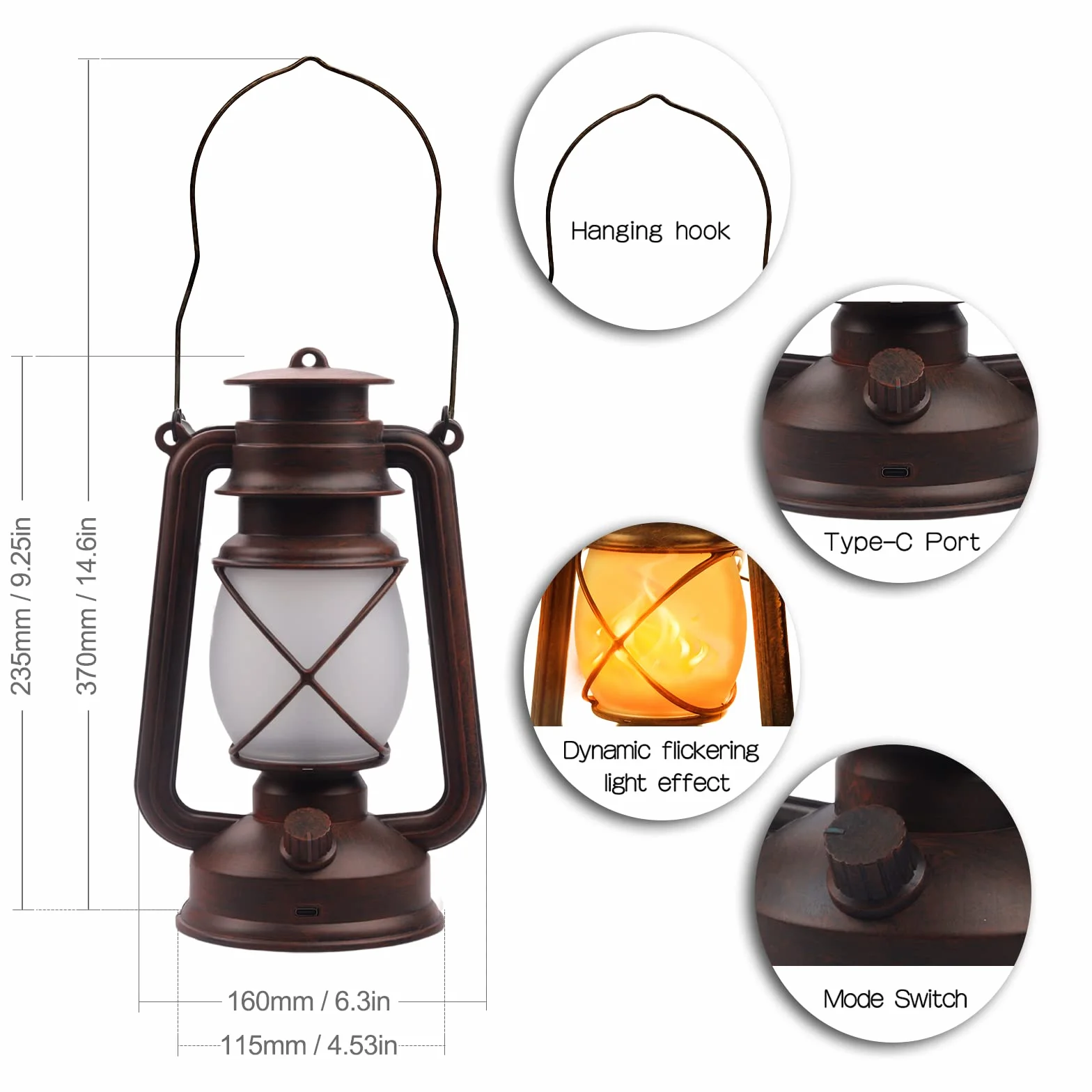 Lanterne LED Extérieure Vintage Jardin avec Télécommande 4 Modes Sans Fil Effet Flammes 2 Pack