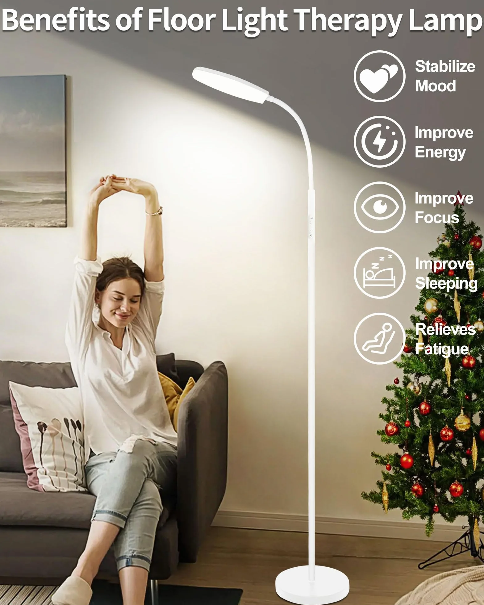Lampe Luminothérapie 10000 Lux Sans UV, 10 Couleurs 6 Niveaux Luminosité Minuterie LED avec Télécommande