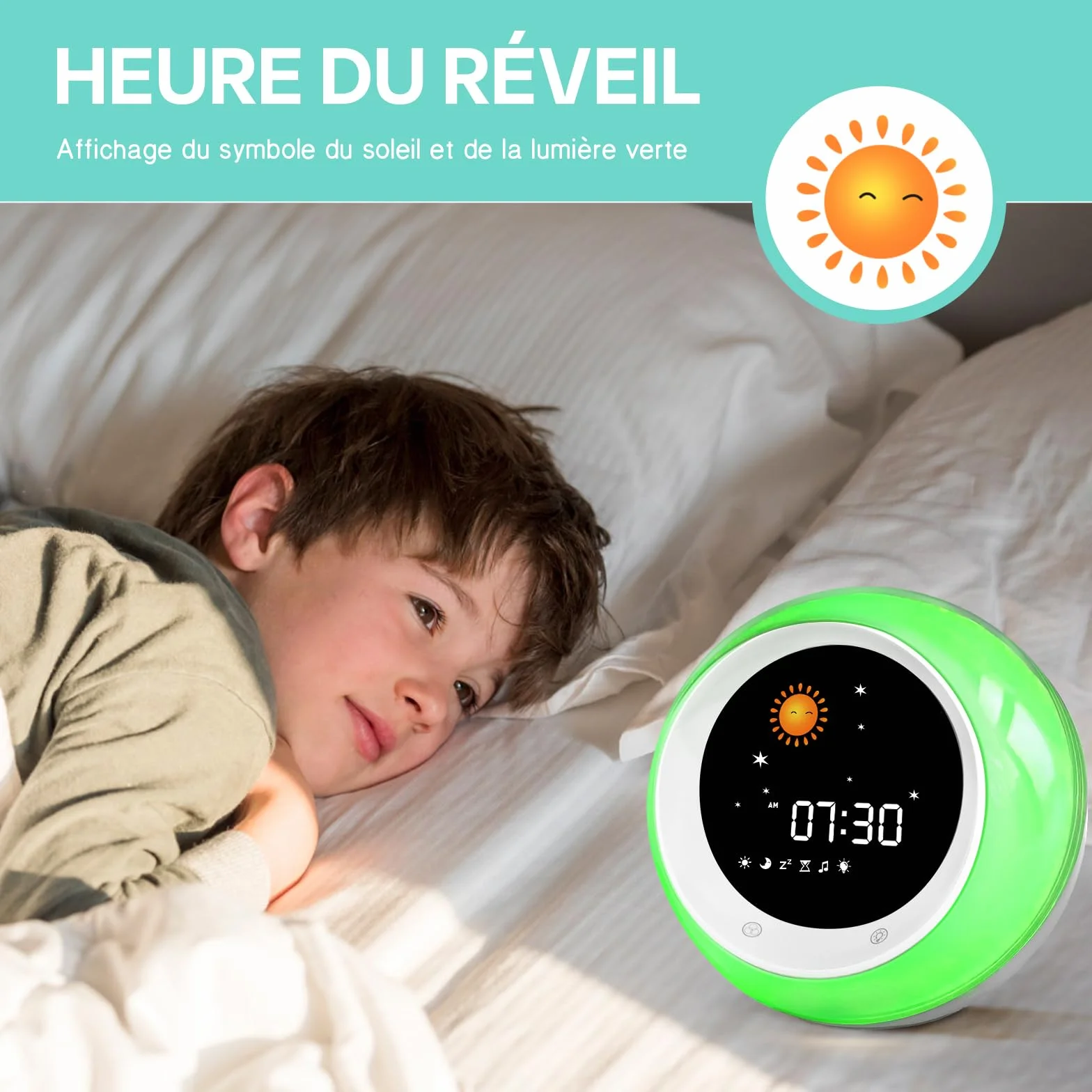 Reveil Enfant Lune et Soleil Entraîneur de Sommeil avec Veilleuse Machine Sonore Minuterie de Sommeil 2025