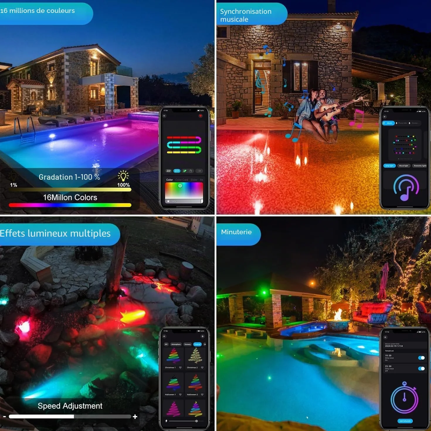 NATPOW Lumières LED Submersible RGB 5V IP68 Etanches Bassin Éclairage Aquarium Jardin Piscine Lot de 3