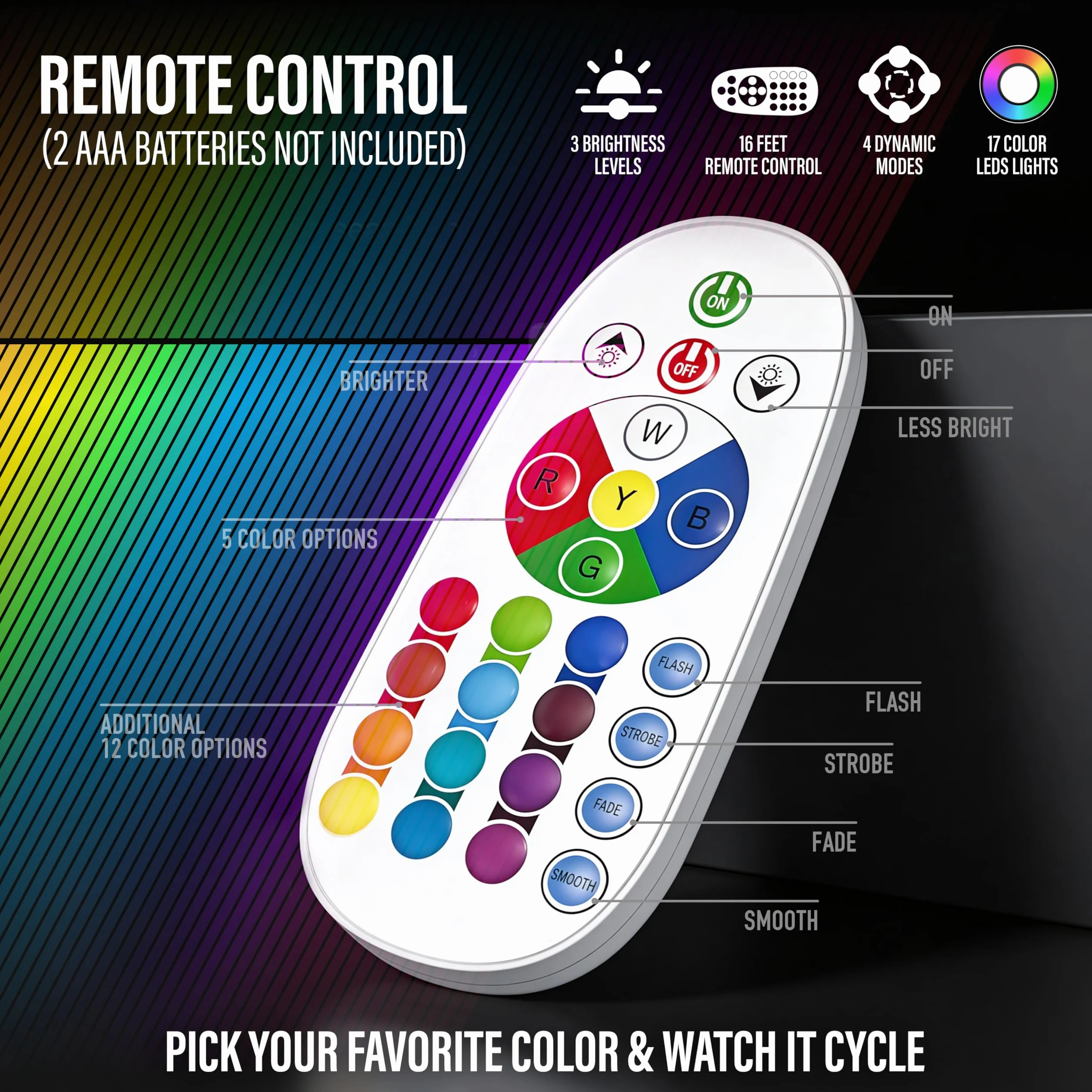 Jambo 17-Color Changing LED Motion Lamp 16" Night Light with Remote for Bedroom Living Room