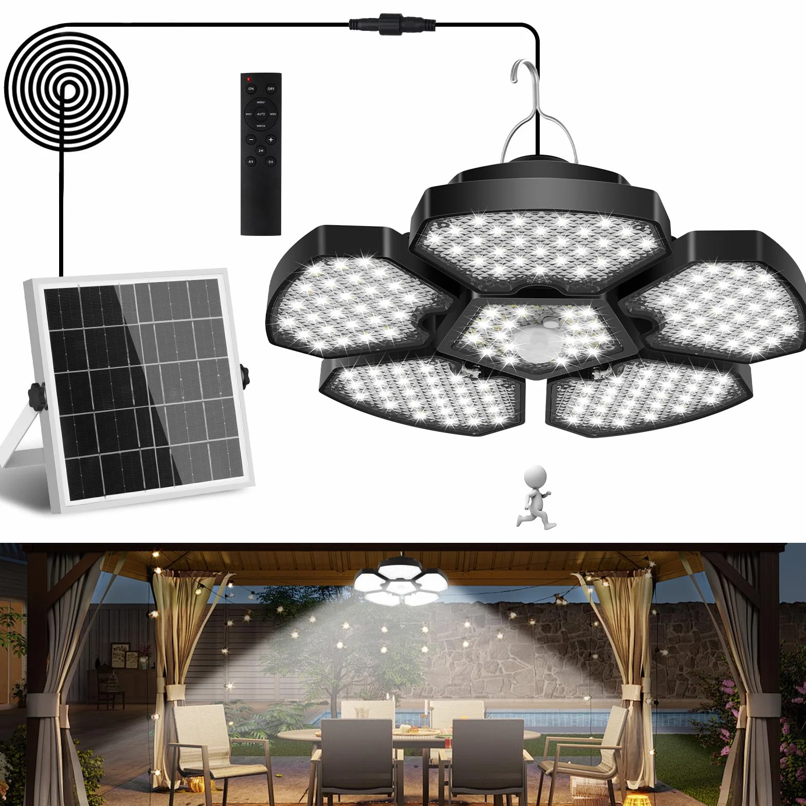 NATPOW Lampe Solaire Intérieur avec Détecteur de Mouvement 6000K IP65 Étanche pour Terrasse Garage