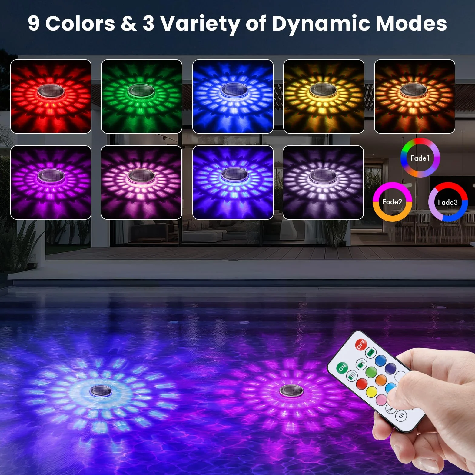 Lumière Piscine Flottante Solaire IPX7 2 Pièce Télécommande RGB 9 Couleurs