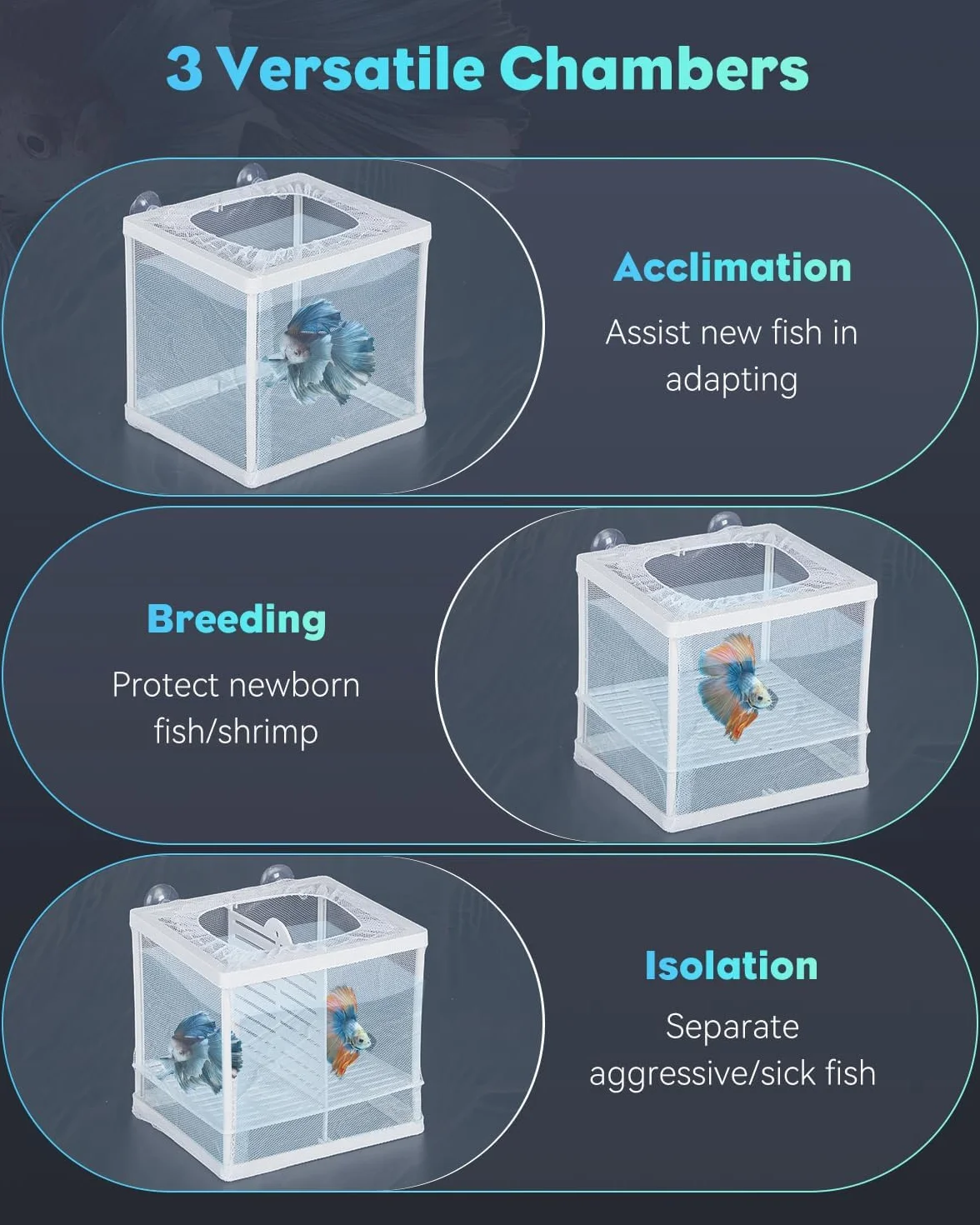 Pawfly Filet d'élevage pour Aquarium boîte de Reproduction Maille Nylon ventouses Filet de séparation écloserie incubateur alevins crevettes Betta