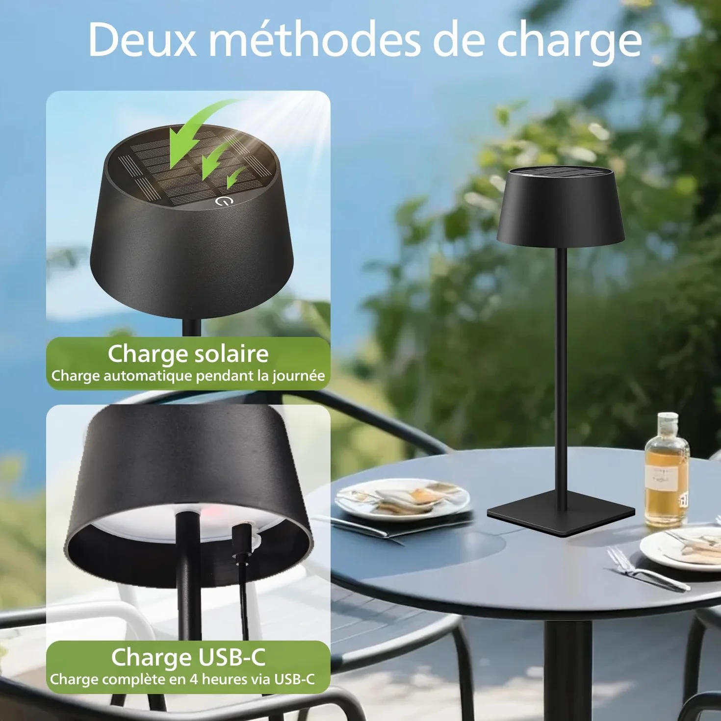 Philips Lampe de Table Solaire d'Extérieur LED Portable Sans Fil Batterie Hauteur Réglable 2 Positions Gradation Continue