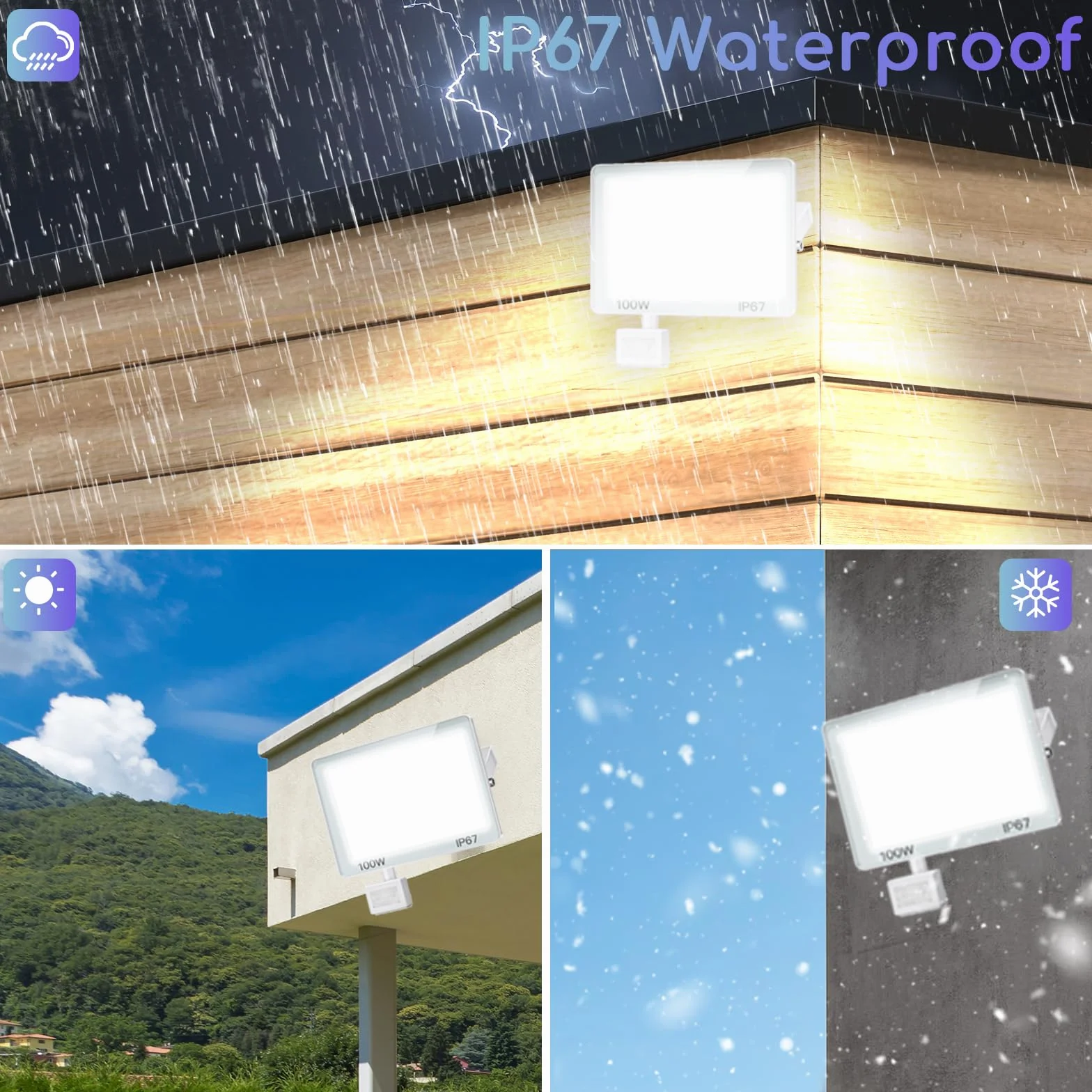 Projecteur LED Exterieur Detecteur de Mouvement 100W 10000lm IP67 Blanc Froid 2 Pièces