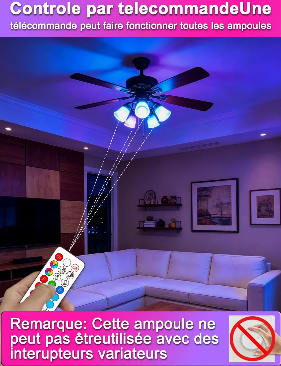 Ampoule LED RGB Télécommandée iLC E27 900LM 6000K 12 Couleurs Minuterie