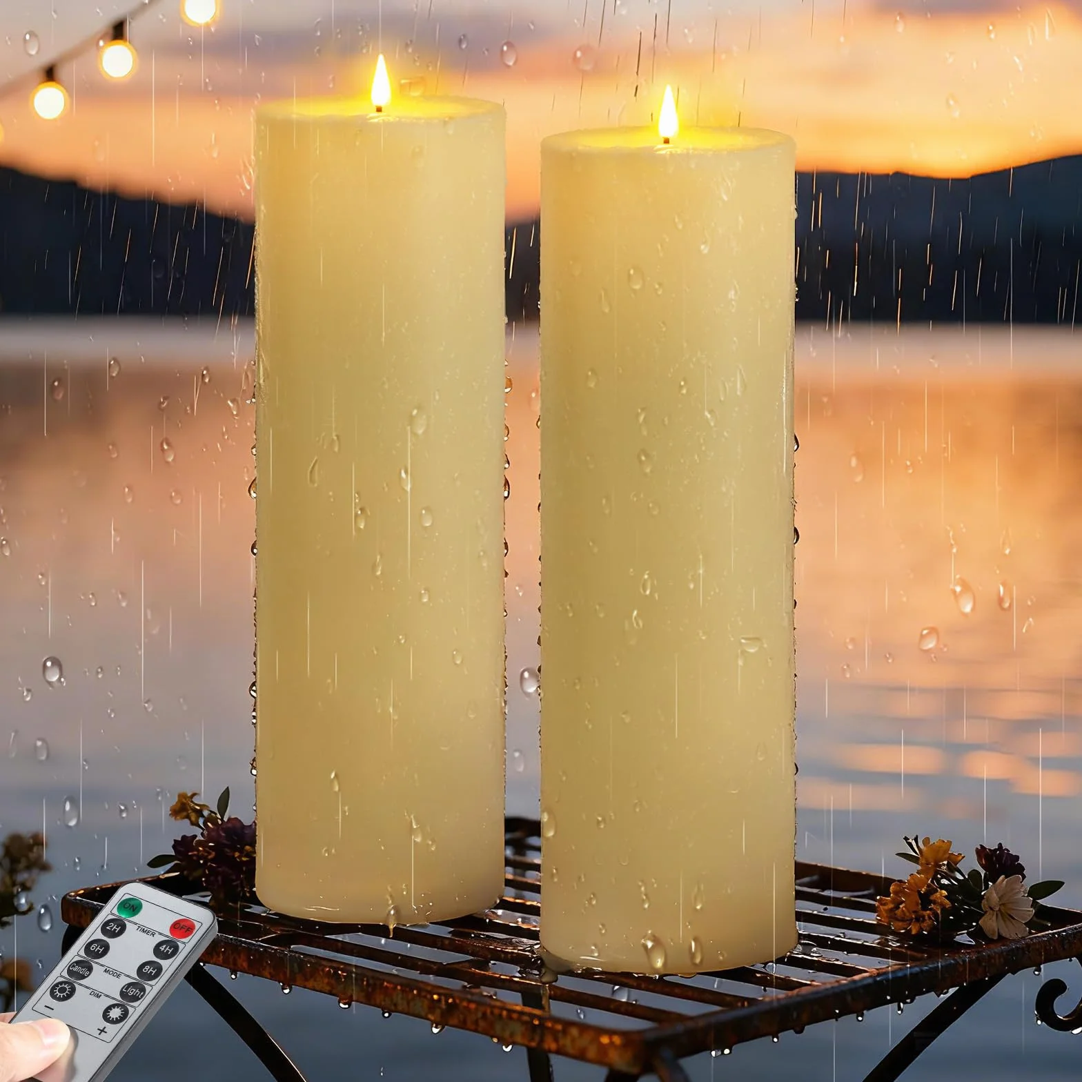 Ketom Lot de 2 Bougies LED Flamme Vacillante avec Timer, D10 x H35 cm, Télécommande, Sans Flamme, Ivoire