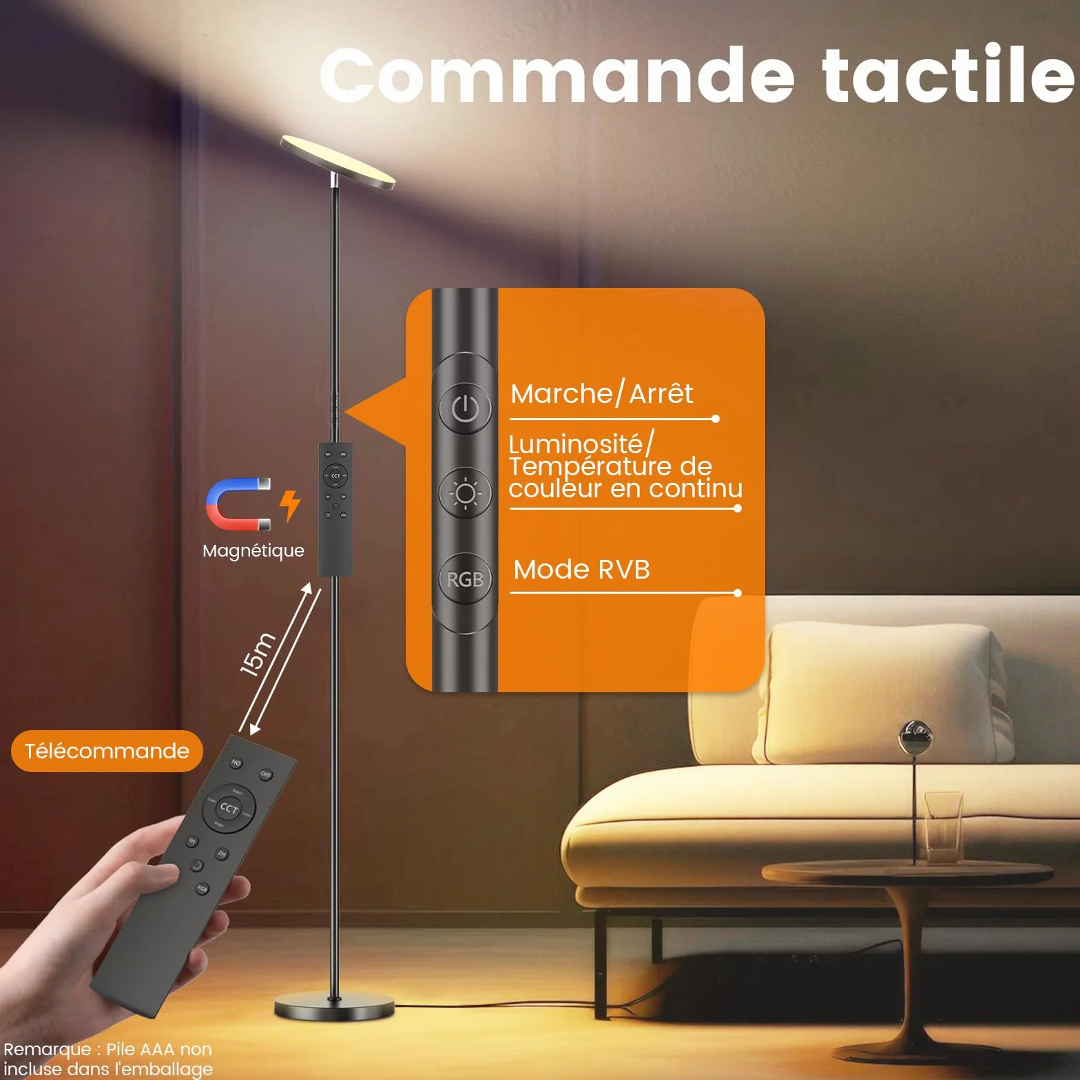 Lampadaire sur Pied LED 36W 3000LM Dimmable 2700K-6500K RGB Télécommande Contrôle Tactile