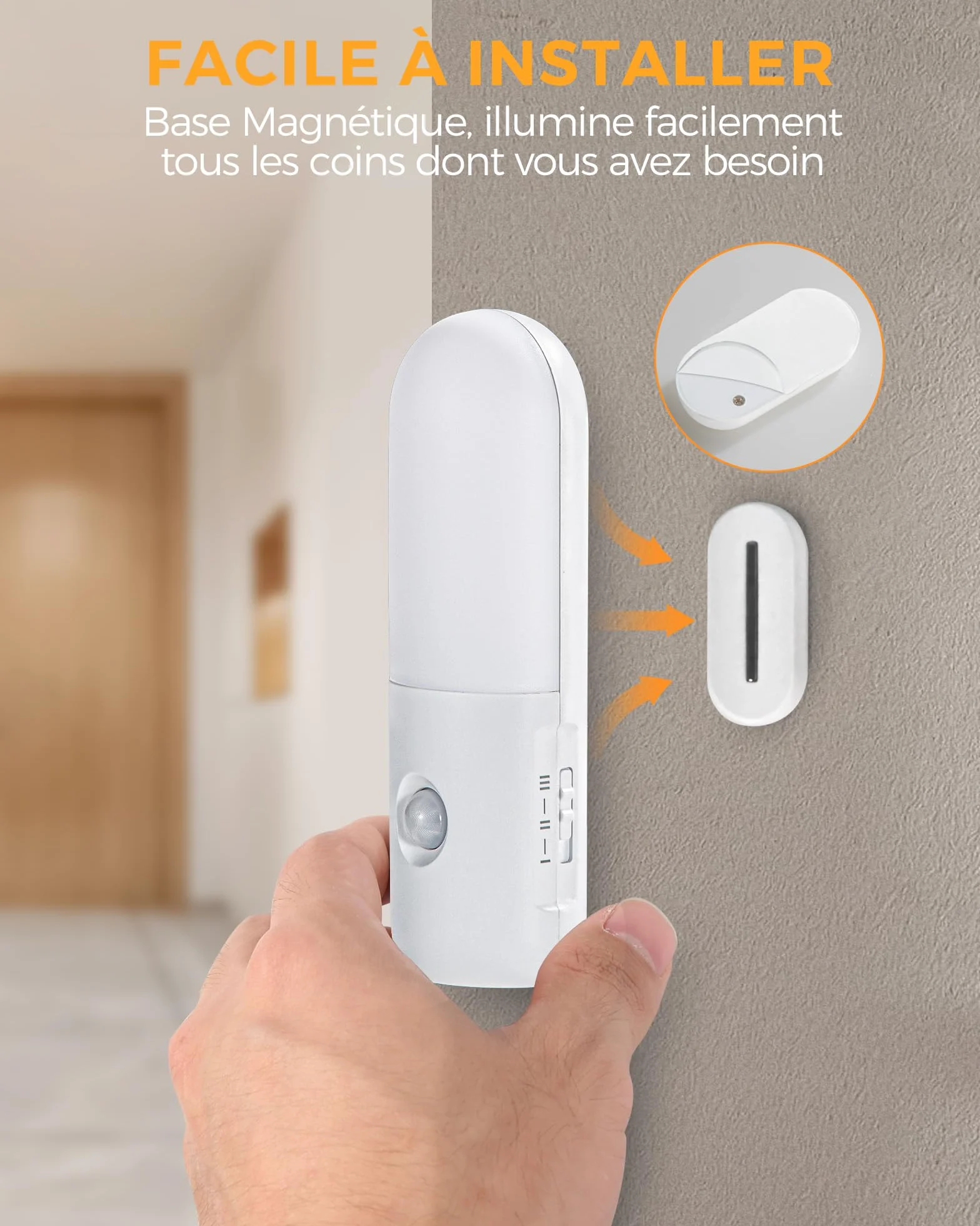 Veilleuse Rechargeable 2000mAh Lampe LED Détecteur de Mouvement Intérieur 3000K 4000K 6000K Graduable 2 Pack