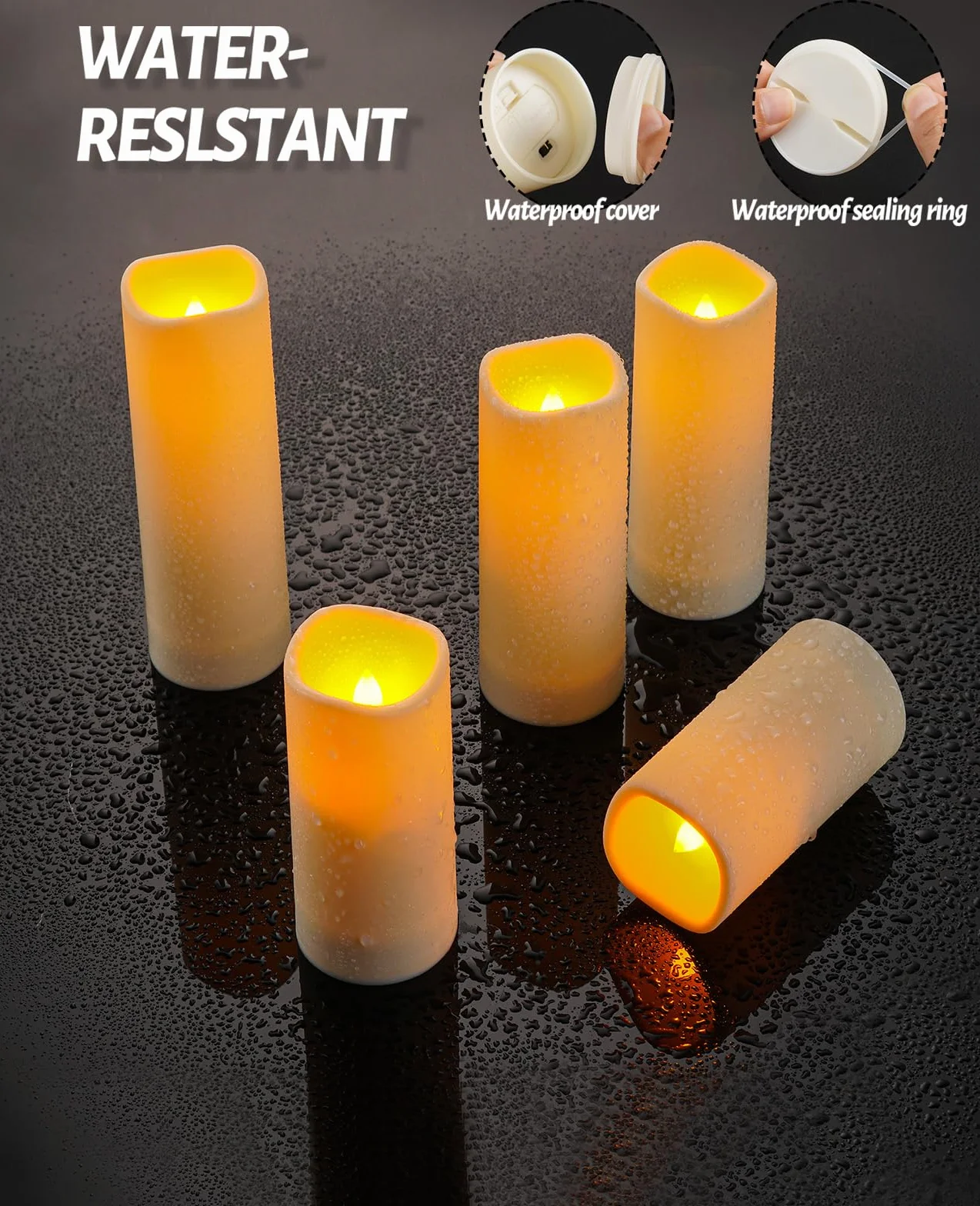 Bougies LED d'extérieur IP55 avec télécommande, lot de 12, lumière blanche chaude vacillante