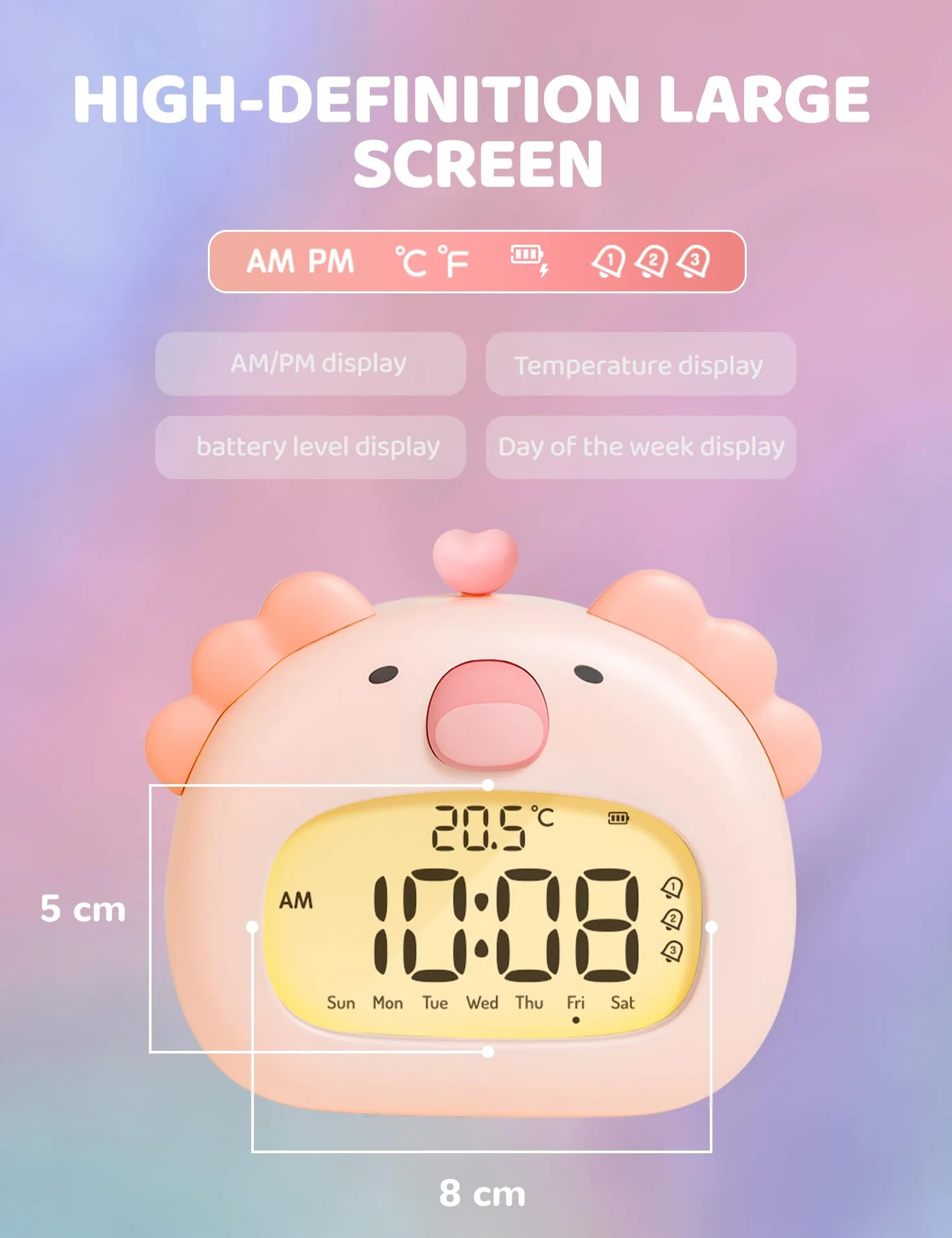 IHALO Cute Axolotl Réveil Enfant avec Veilleuse Écran LED 3,15 Pouces Rechargeable