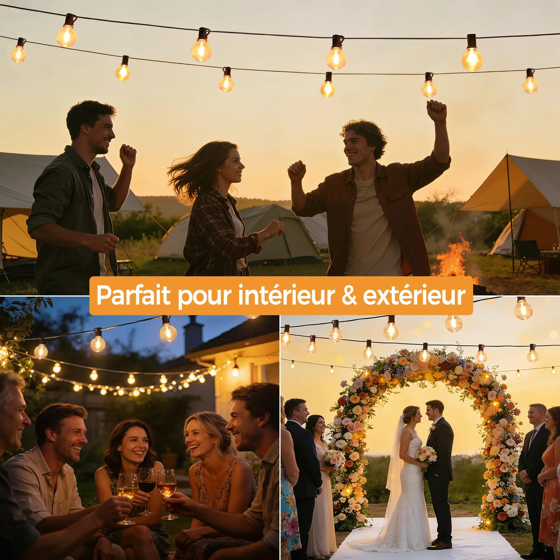 Guirlande Lumineuse Exterieure 10M IP45 Imperméable Connectable LED G40 Ampoules Plug&Play
