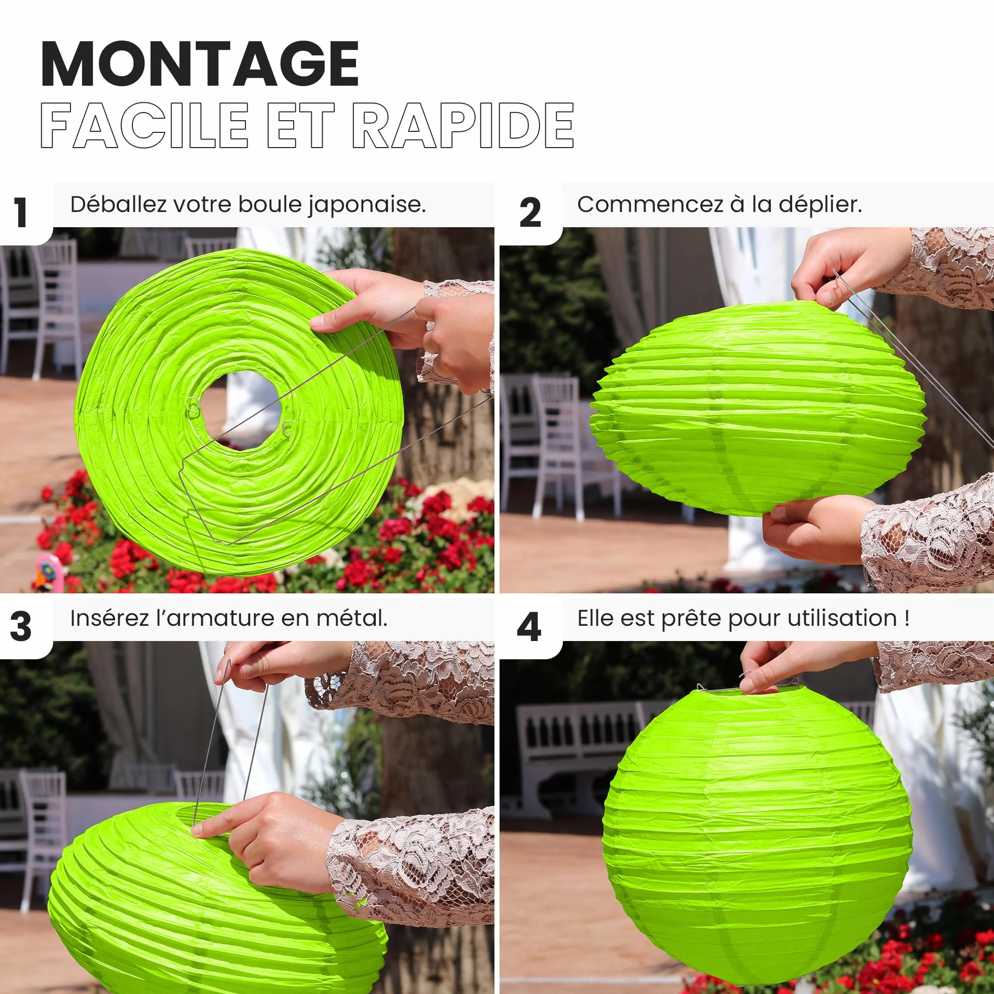Lanterne Japonaise Vert Boule Papier 40cm - Décoration Mariage Anniversaire Fêtes