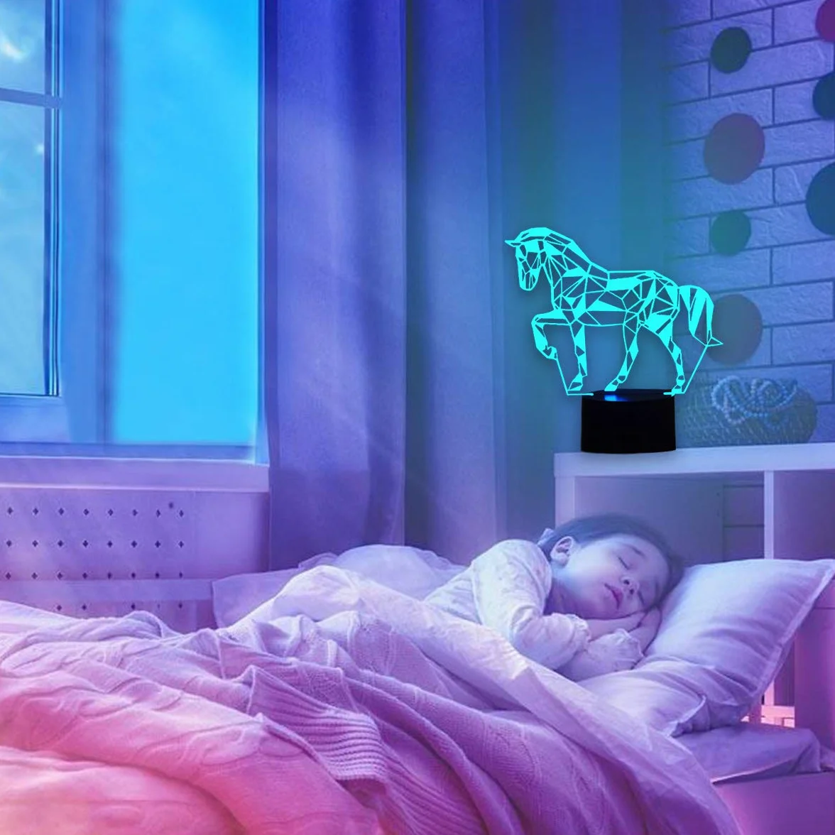 SYSIS 3D Lampe Illusion Optique LED Veilleuse 7 Couleurs Tactile avec Câble USB Cheval