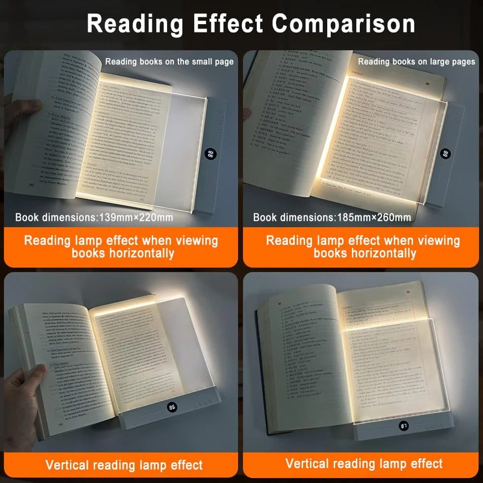 Lampe de Lecture LED Rechargeable USB-C, 3 Couleurs Minuterie, Lumière Uniforme pour Livres, Grand Blanc