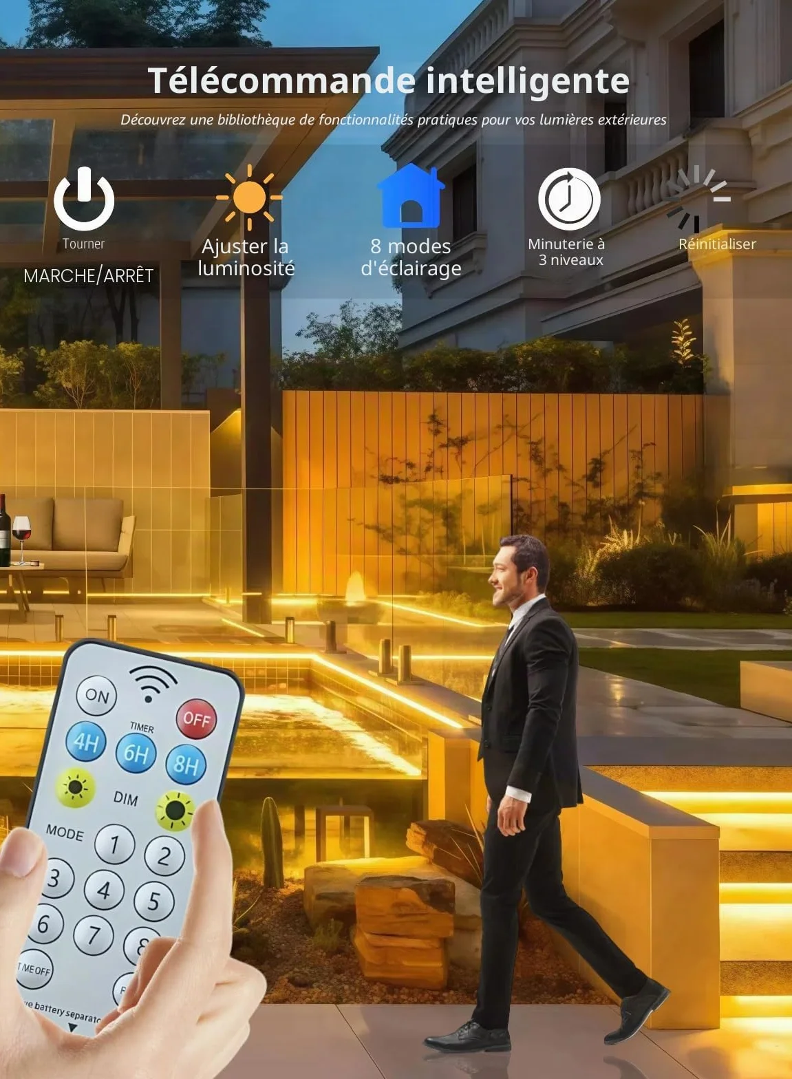 Gaoxun Bande LED Exterieur 15m Flexible 960 LED IP68 Étanche avec Télécommande Dimmable 8 Mode Blanc Chaud