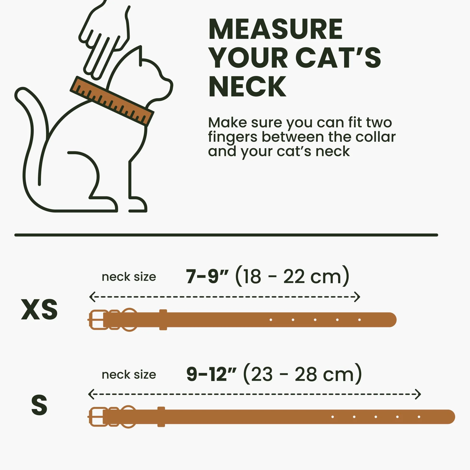 Collier pour Chat en Cuir avec Médaille QR-ID Amovible – BRONZEDOG, Non-Anti-Étranglement, Marron Clair & Or, 18-22 cm
