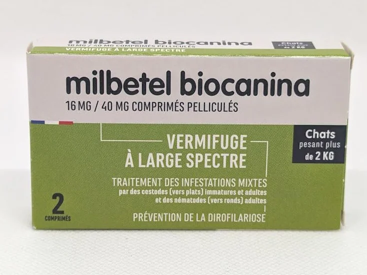 BIOCANINA Milbetel Comprimés Vermifuges pour Chat 2kg, 2 Pièces
