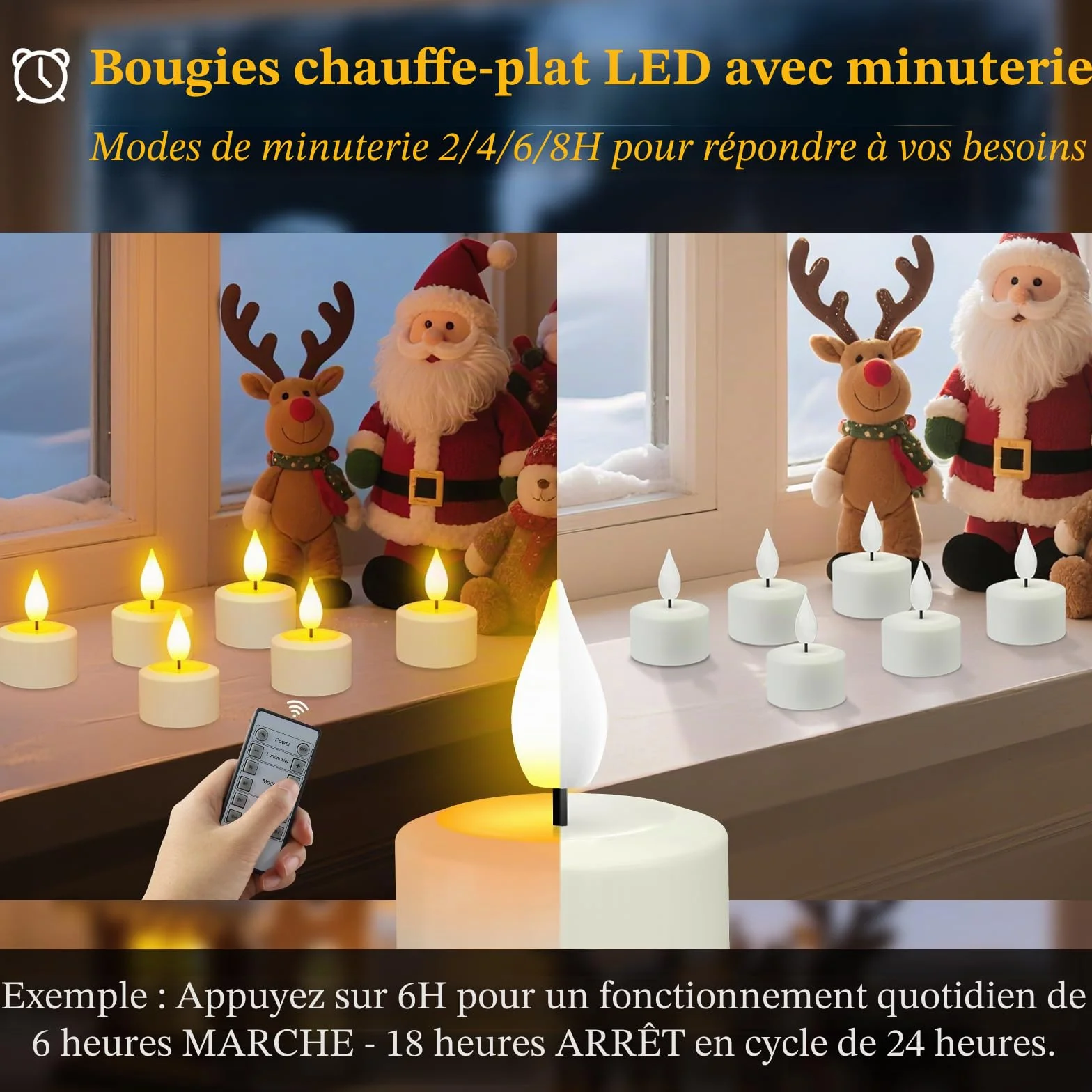 PChero Lot de 2 bougies chauffe-plat rechargeables LED sans flamme avec minuterie à distance pour Halloween Noël