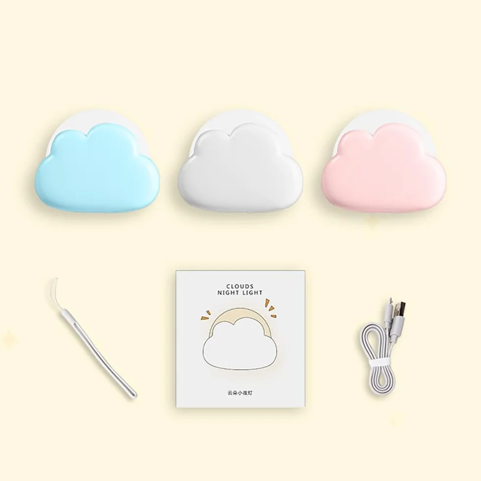 Veilleuse Enfant LED Nuage 4 Niveaux Luminosité Rechargeable Corde Silicone Lampe Chevet Blanc