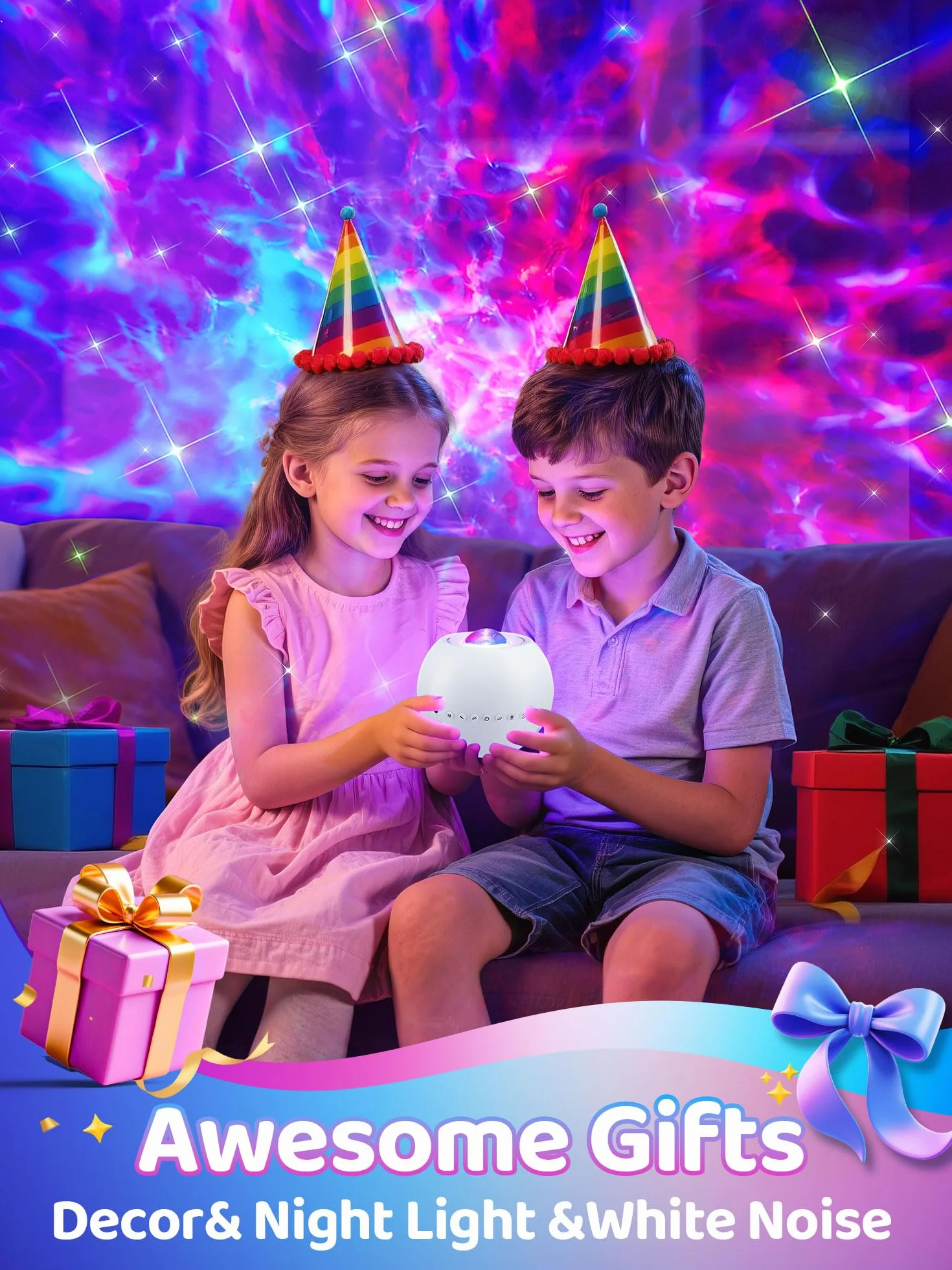 Projecteur Ciel Etoile Veilleuse Enfant 15 Couleurs LED Bluetooth Bruit Blanc Lumière Décoration Chambre