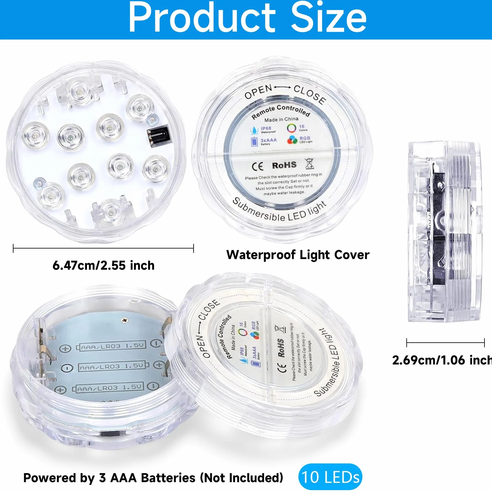 Mini Lumières LED Submersible Piscine 16 Couleurs RGB Télécommande IP68 Étanche