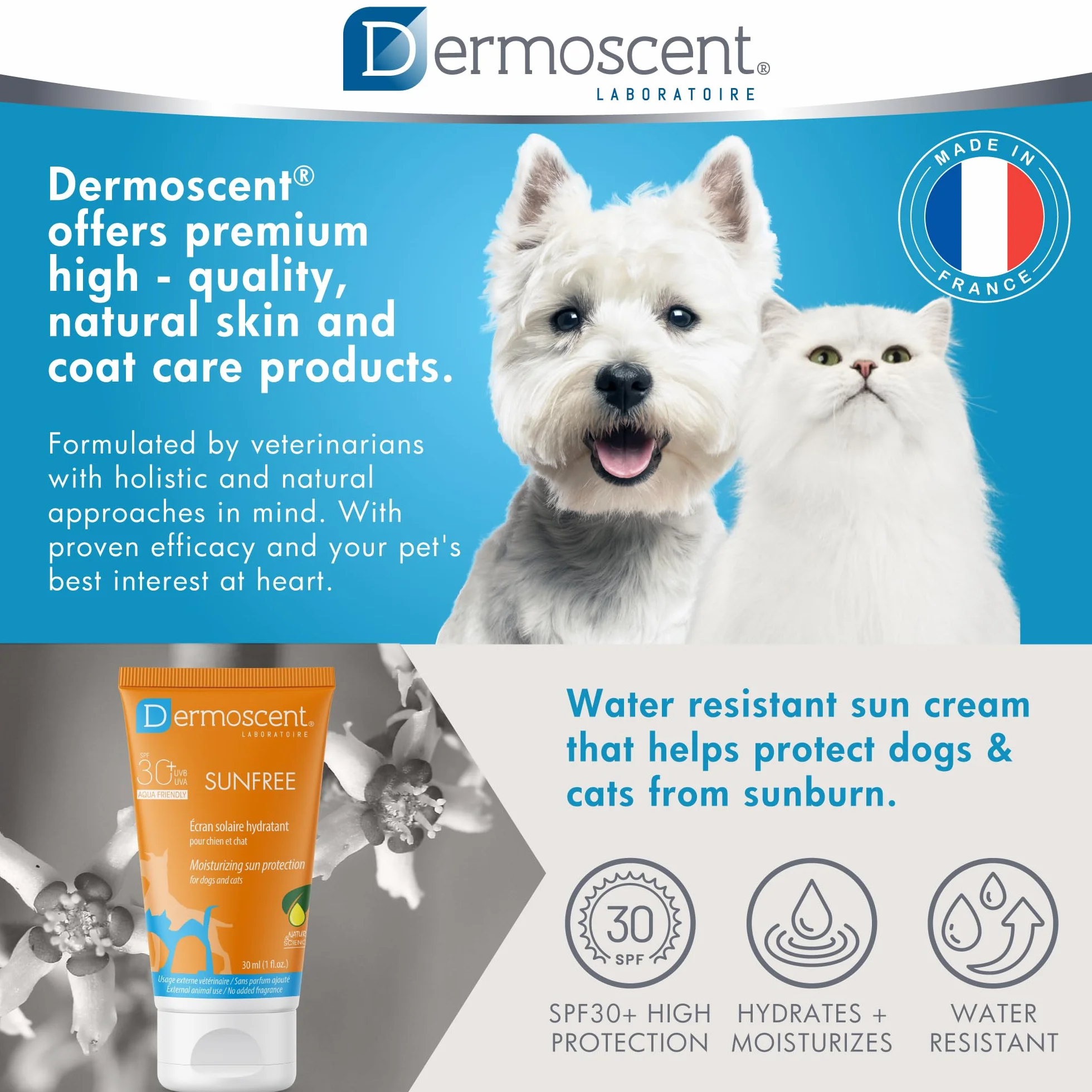 Dermoscent SunFREE SPF30+ Écran Solaire Hydratant Protection Minérale Non Grasse Résistant à l'Eau 30 ml