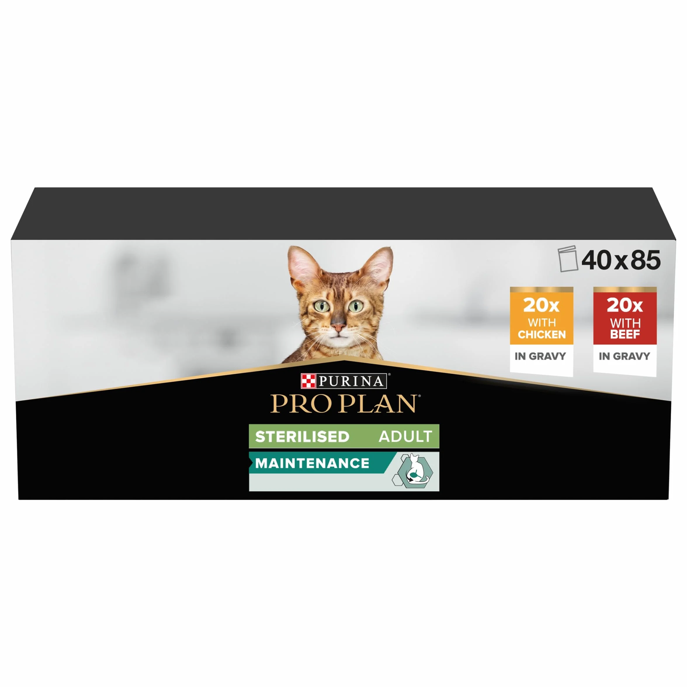 PURINA PRO PLAN Adult STERILISED MAINTENANCE Aliment Complet pour Chat Adulte Stérilisé Effilés en Sauce Poulet, Boeuf Sachets 40x85g