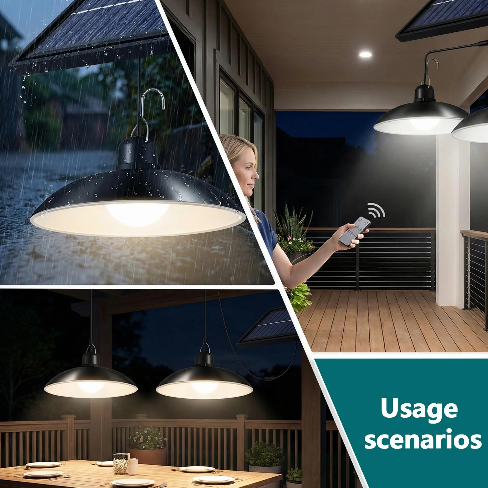 Lampe Solaire LED Intérieur Extérieur avec Télécommande, 3 Luminosités, Chaud, pour Jardin Pergola Garage
