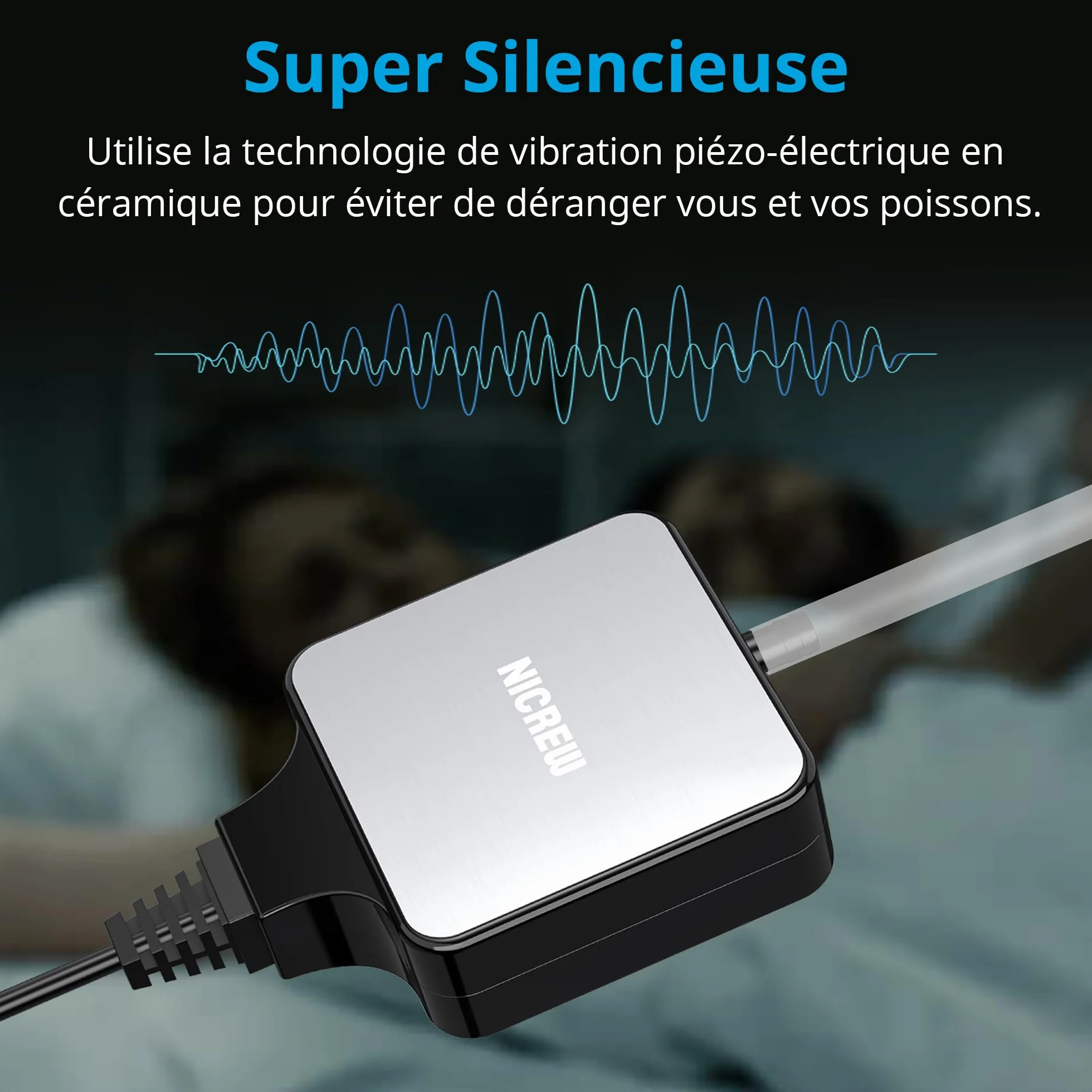 NICREW Bulleur Aquarium Ultra-Silencieux 33 DB, Pompe à Air Nano Silent Mini 40L, 18 L/H, 1,5W
